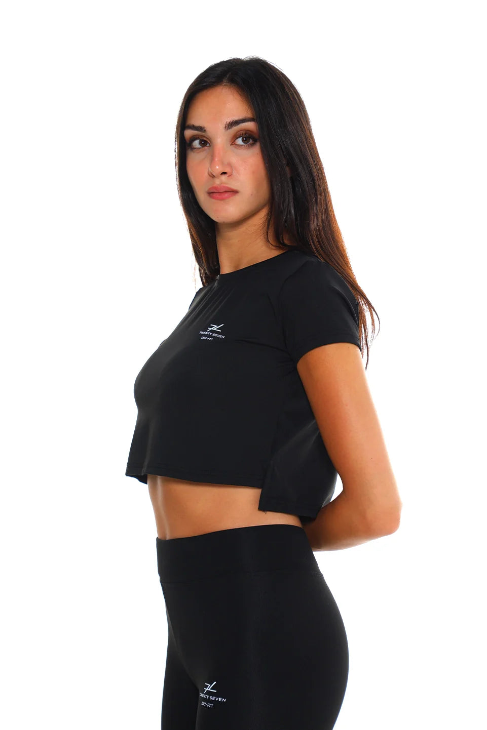 Black Short Sleeved Active Crop Top