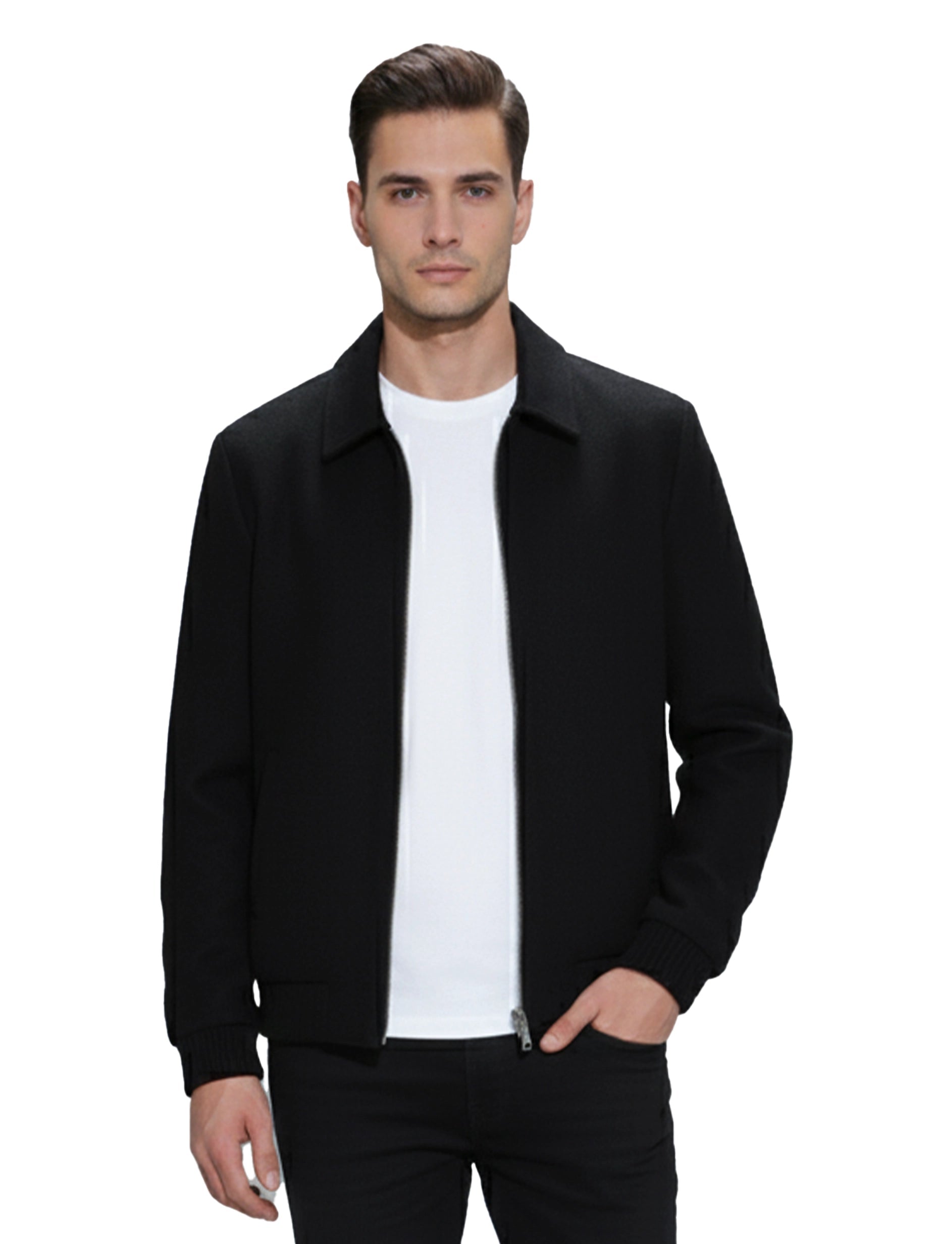 Black Zippered Jacket With Collar