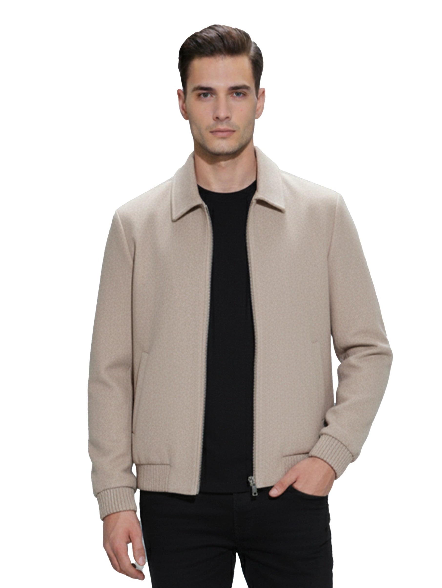 Beige Zippered Jacket With Collar