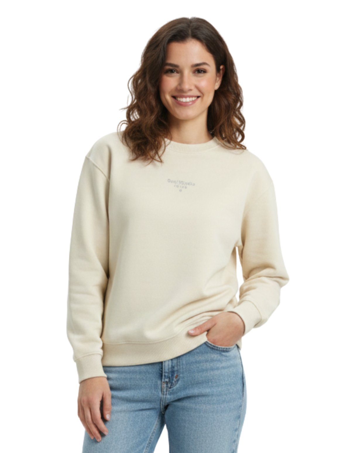 Long Sleeved Beige Round Neck Pullover
