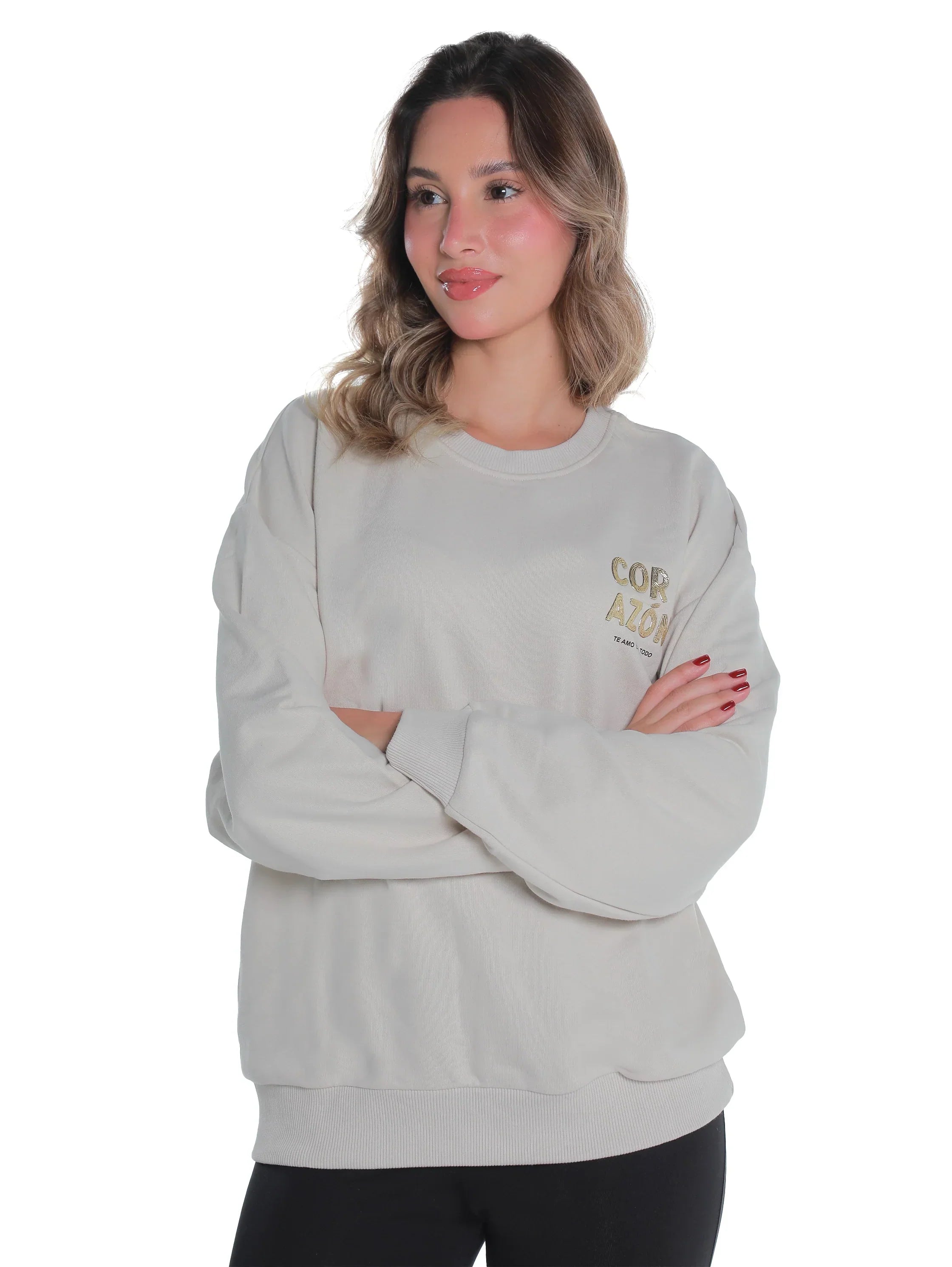 Beige Long Sleeved Sweater With Cozy Front Design