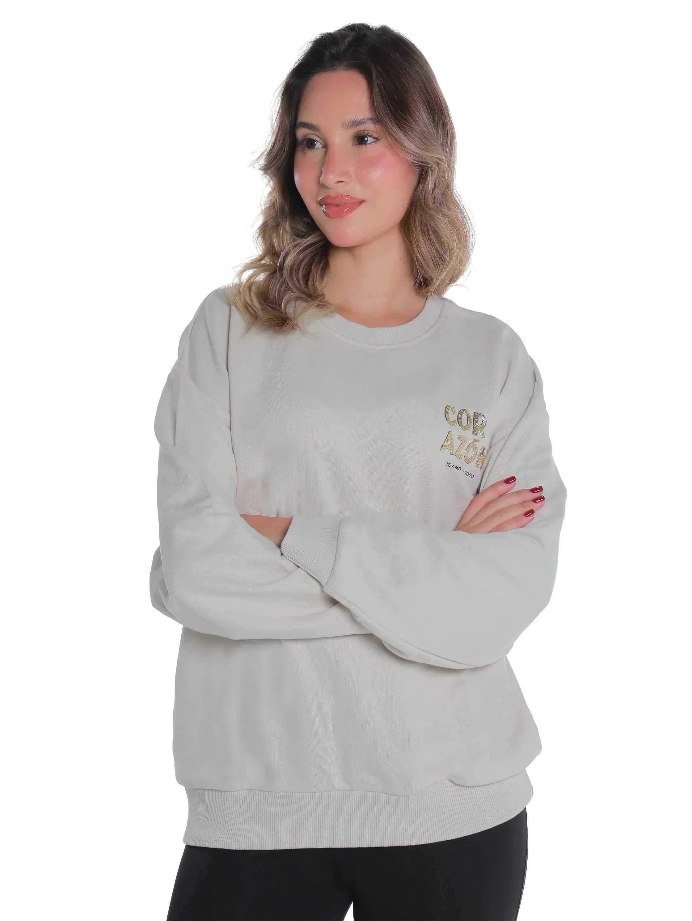 Beige Long Sleeved Sweater With Cozy Front Design
