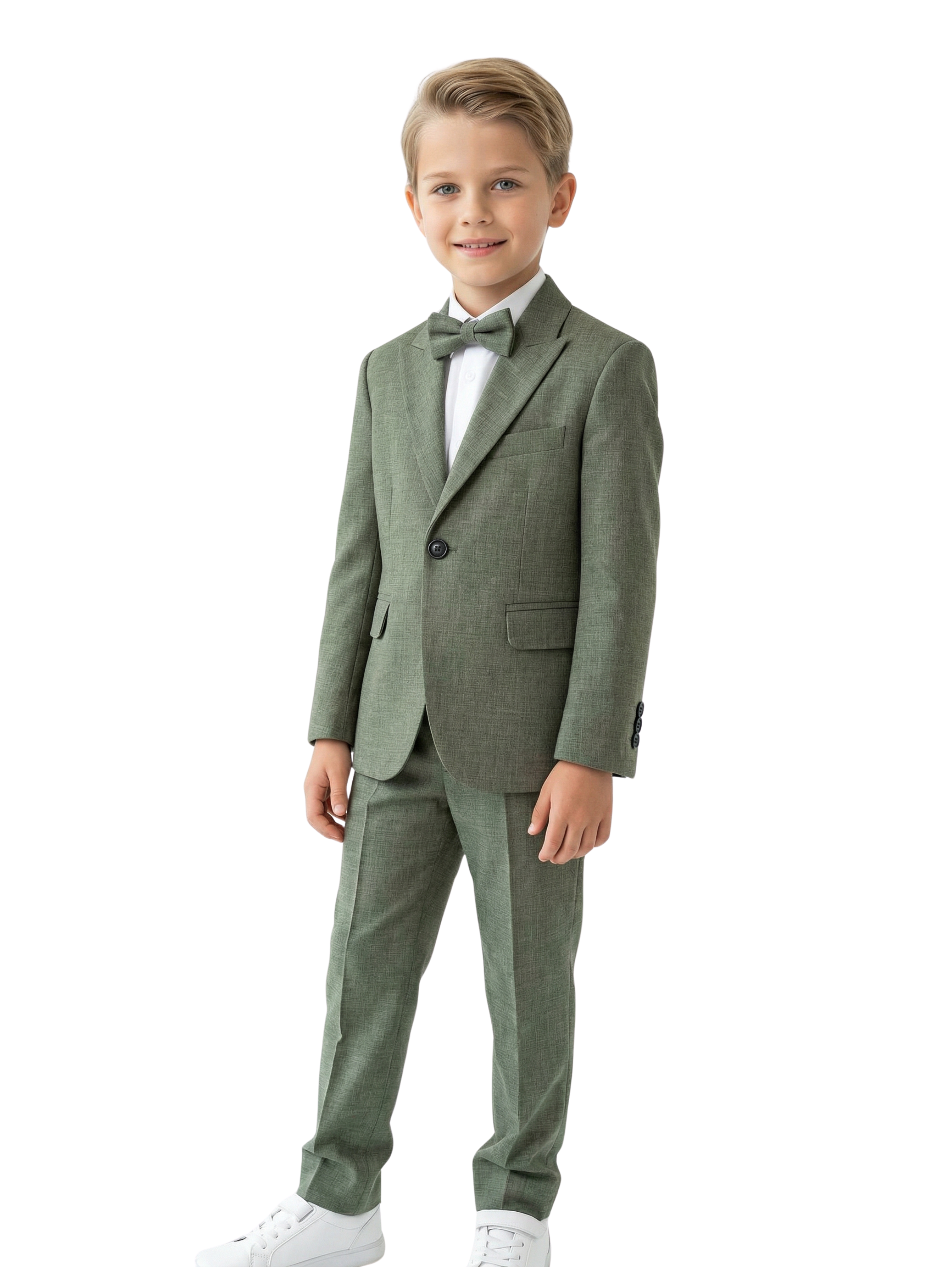 Kids Slim Fit Textured Olive Suit With Matching Vest