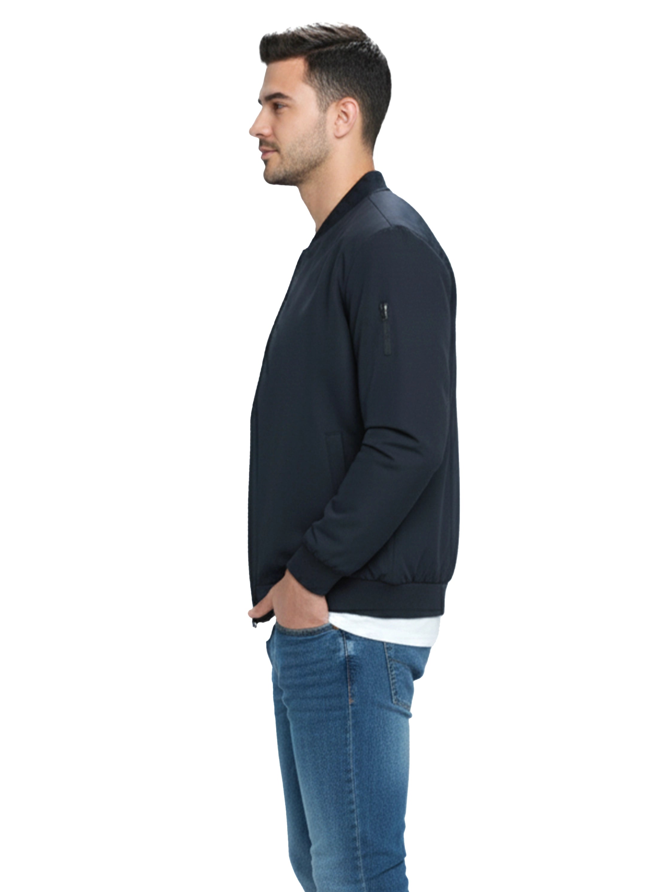 Navy Bamber Jacket With Zipper To Close