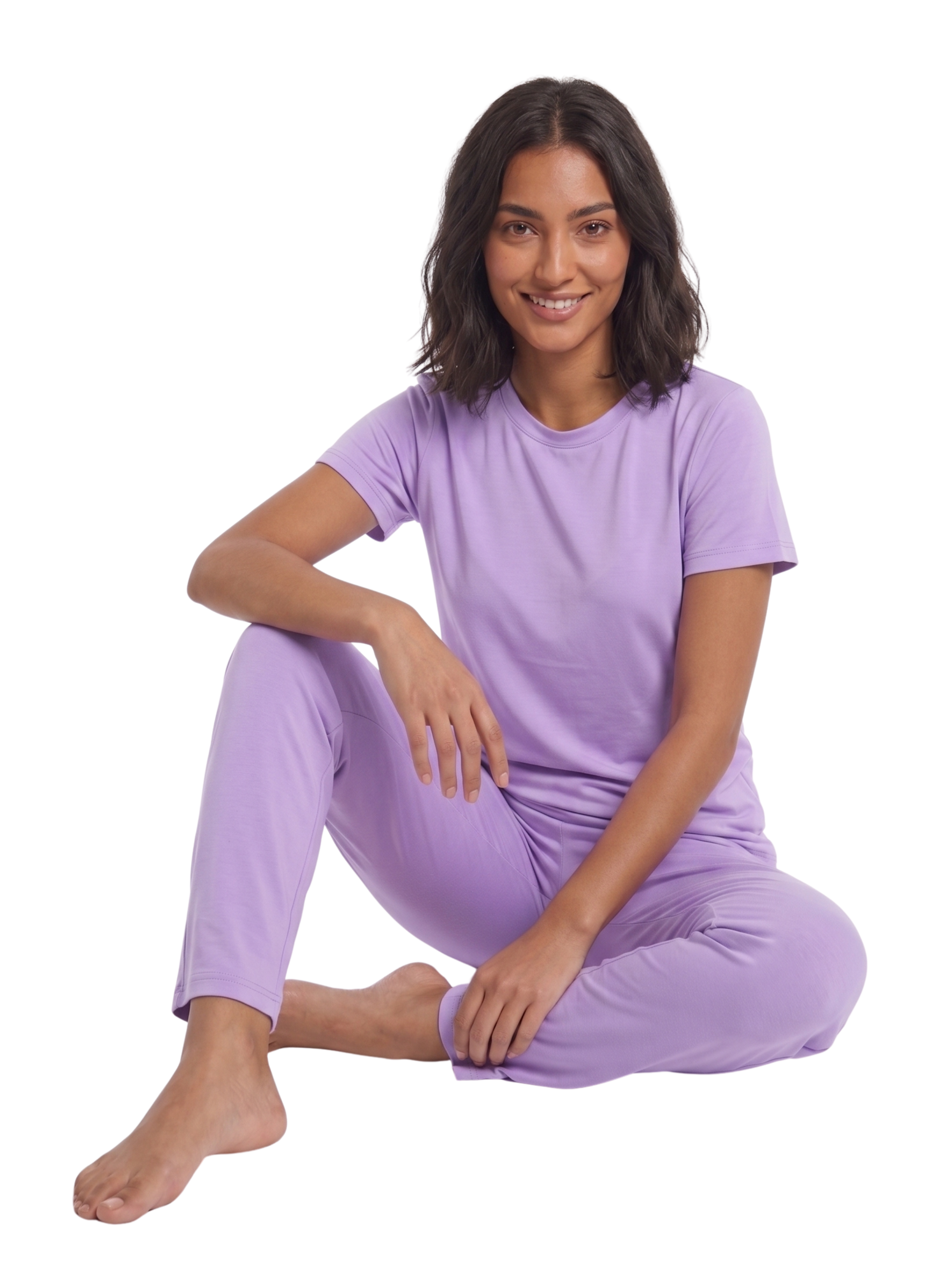 Short Sleeved Lilac Pyjama Set With Crew Neckline