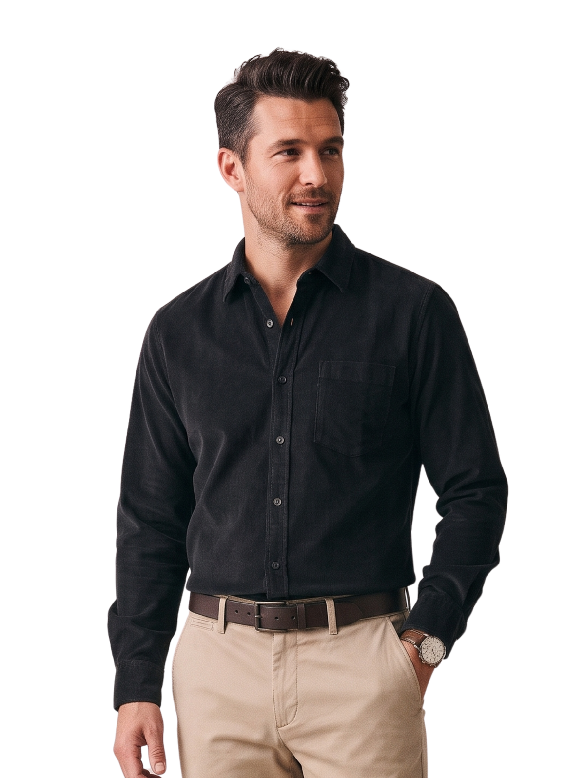 Black Long Sleeved Shirt With Chest Pocket