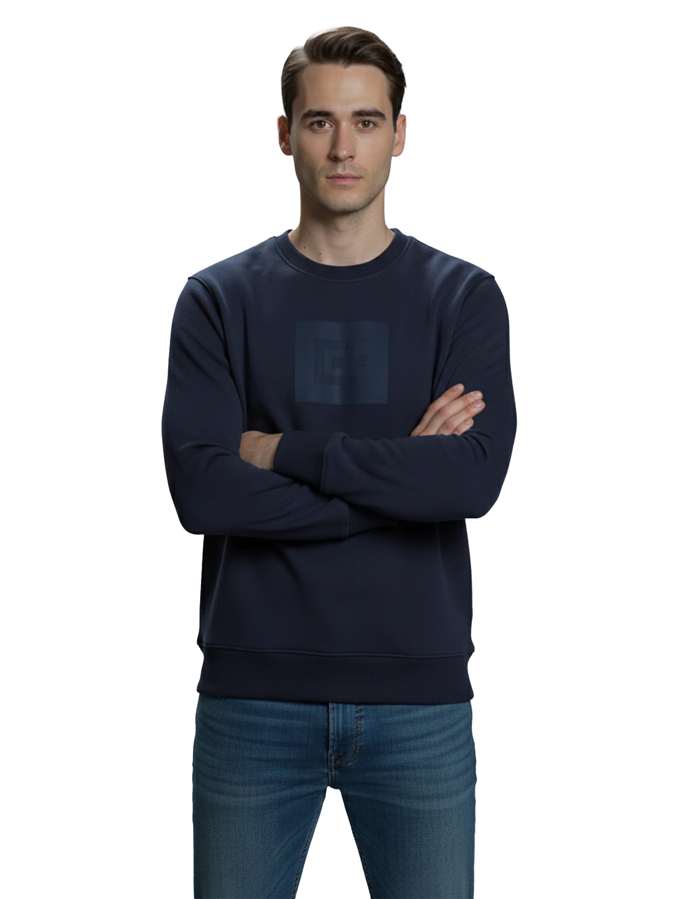 Round Neck Long Sleeve Cotton Navy Sweater