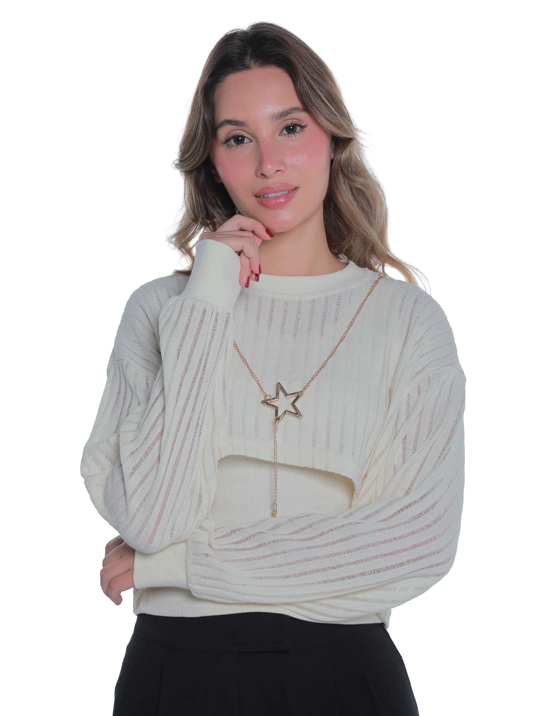 Offwhite 2 pieces Top With Necklace Design