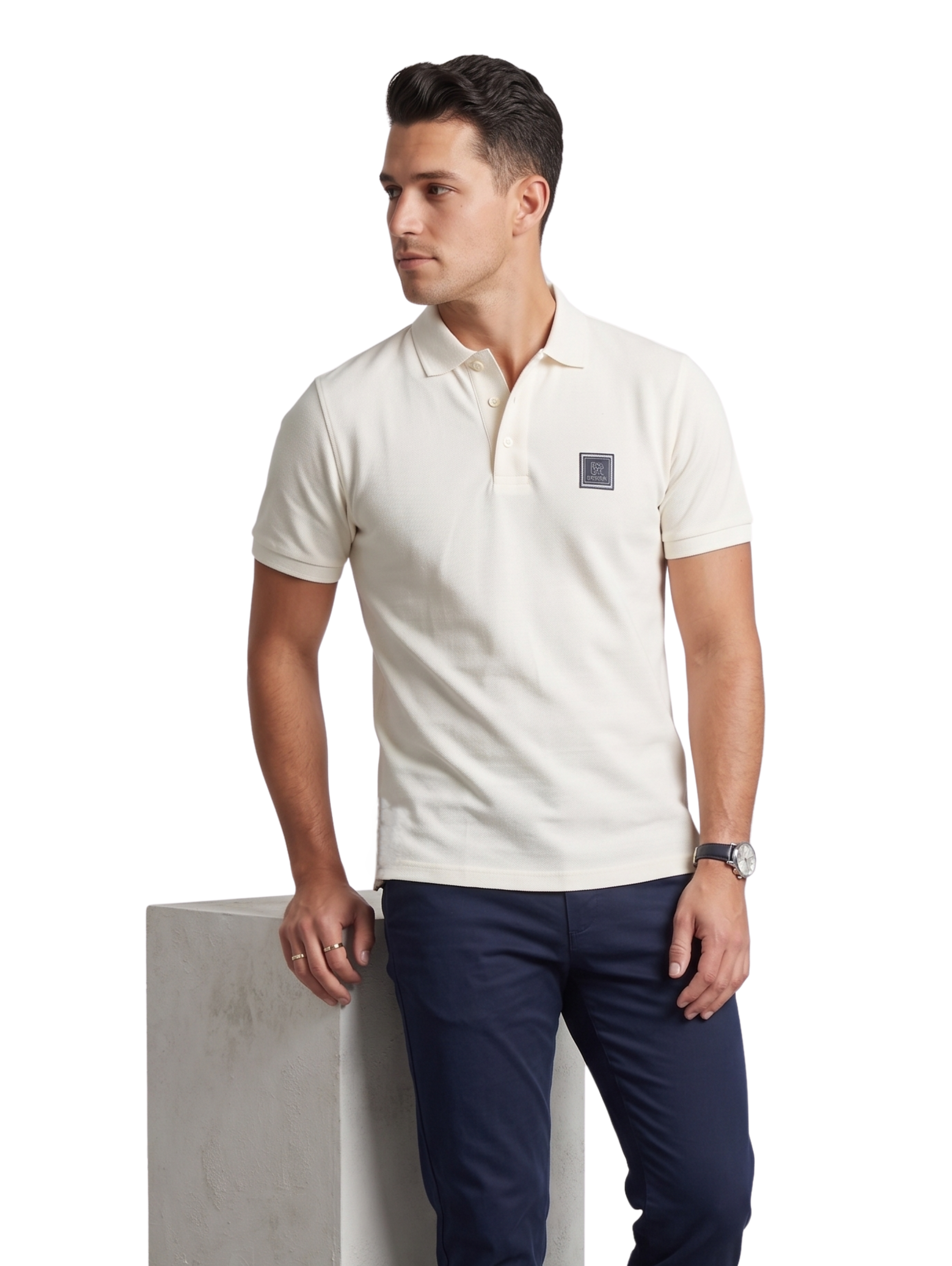 Light Beige Slim Fit Polo With Two Button To Close