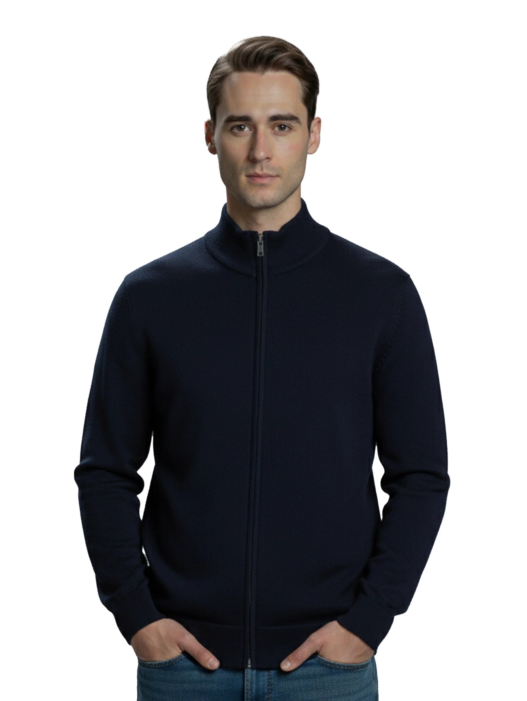Knitwear Navy Full Zipper Pullover