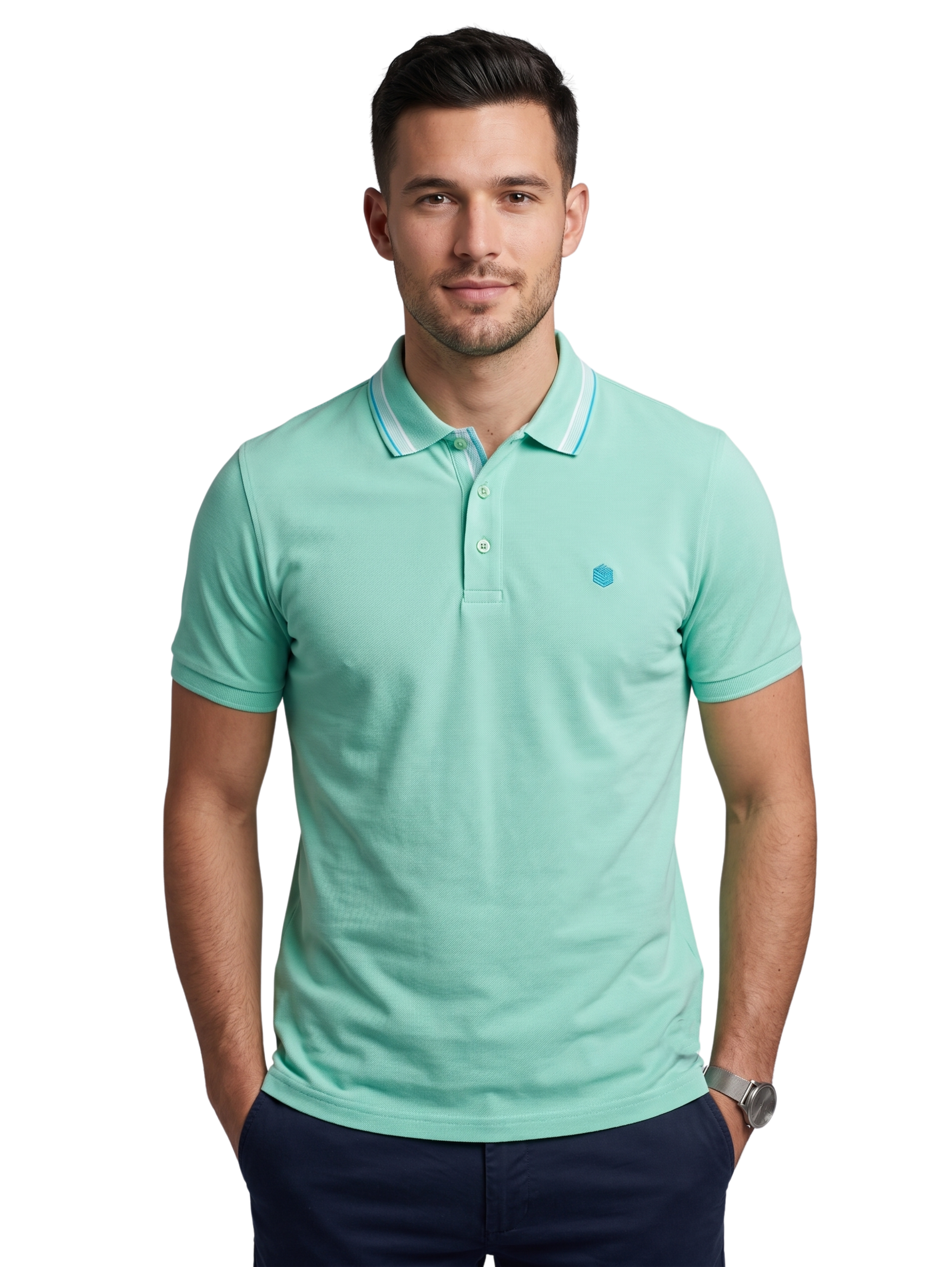 Mint Slim Fit Short Sleeved Polo