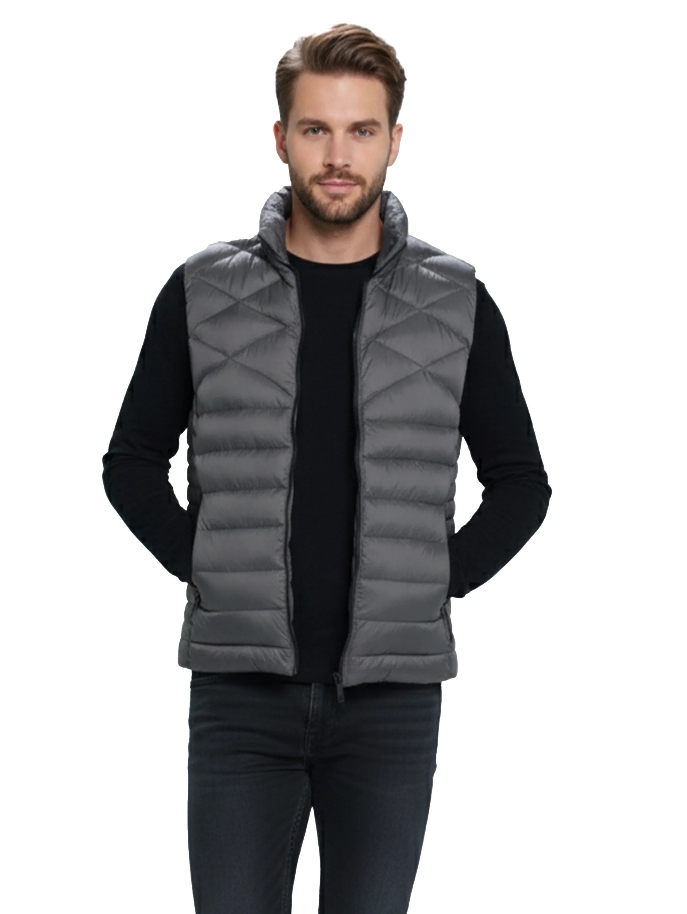 Dark Grey Quilted Puffer Vest With Zipper To Close