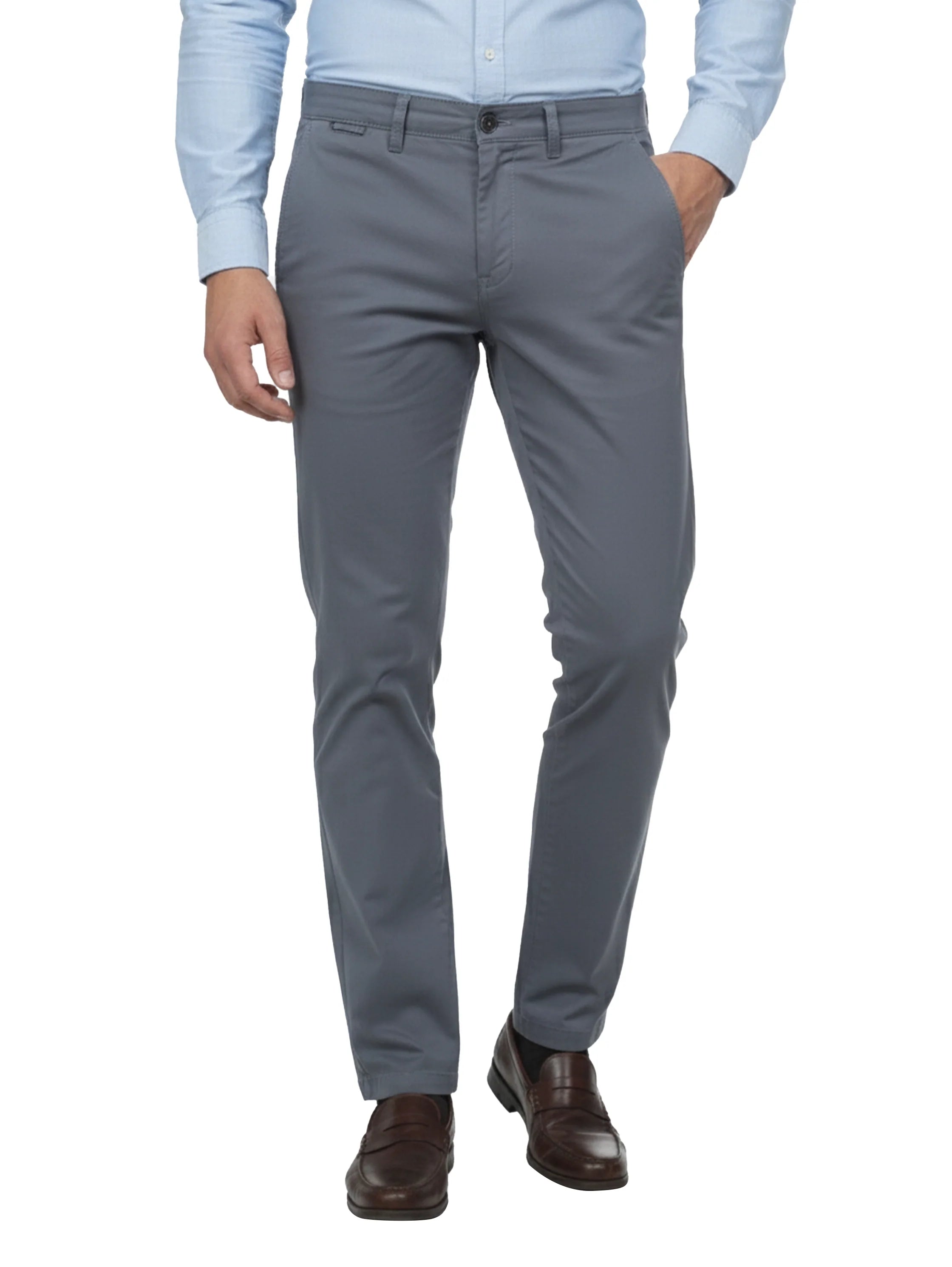 Grey Casual Chino Pant with Zipper & Button to Close