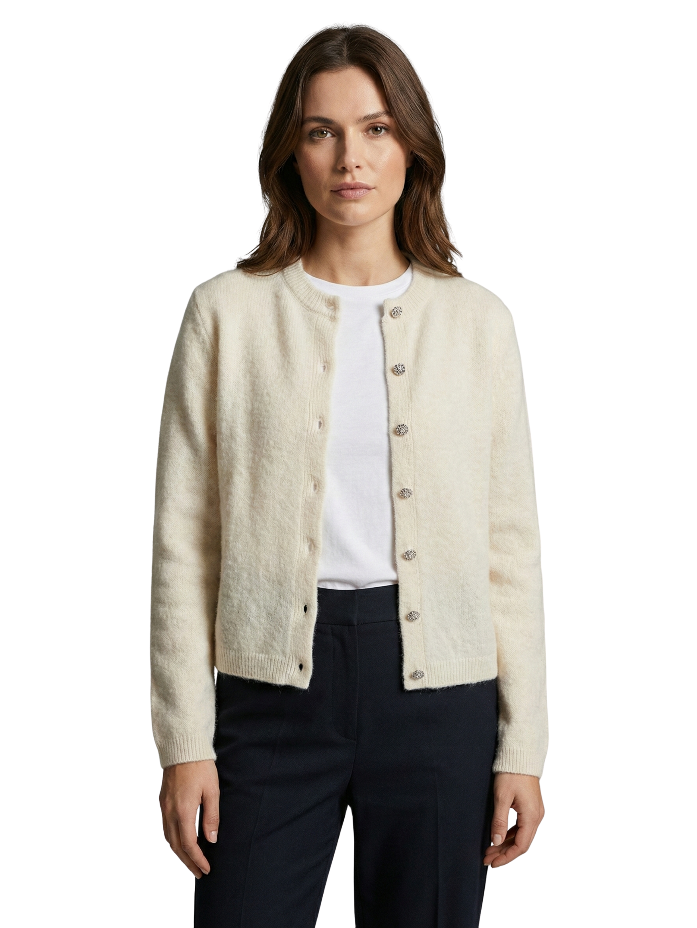 Long Sleeved Beige Buttoned Pullover