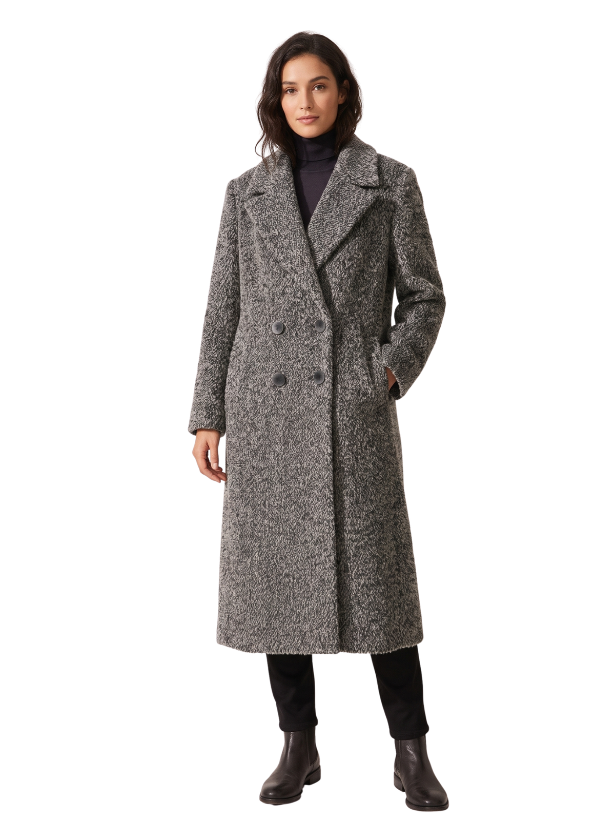 Grey Long Double-Breasted Charcoal Coat