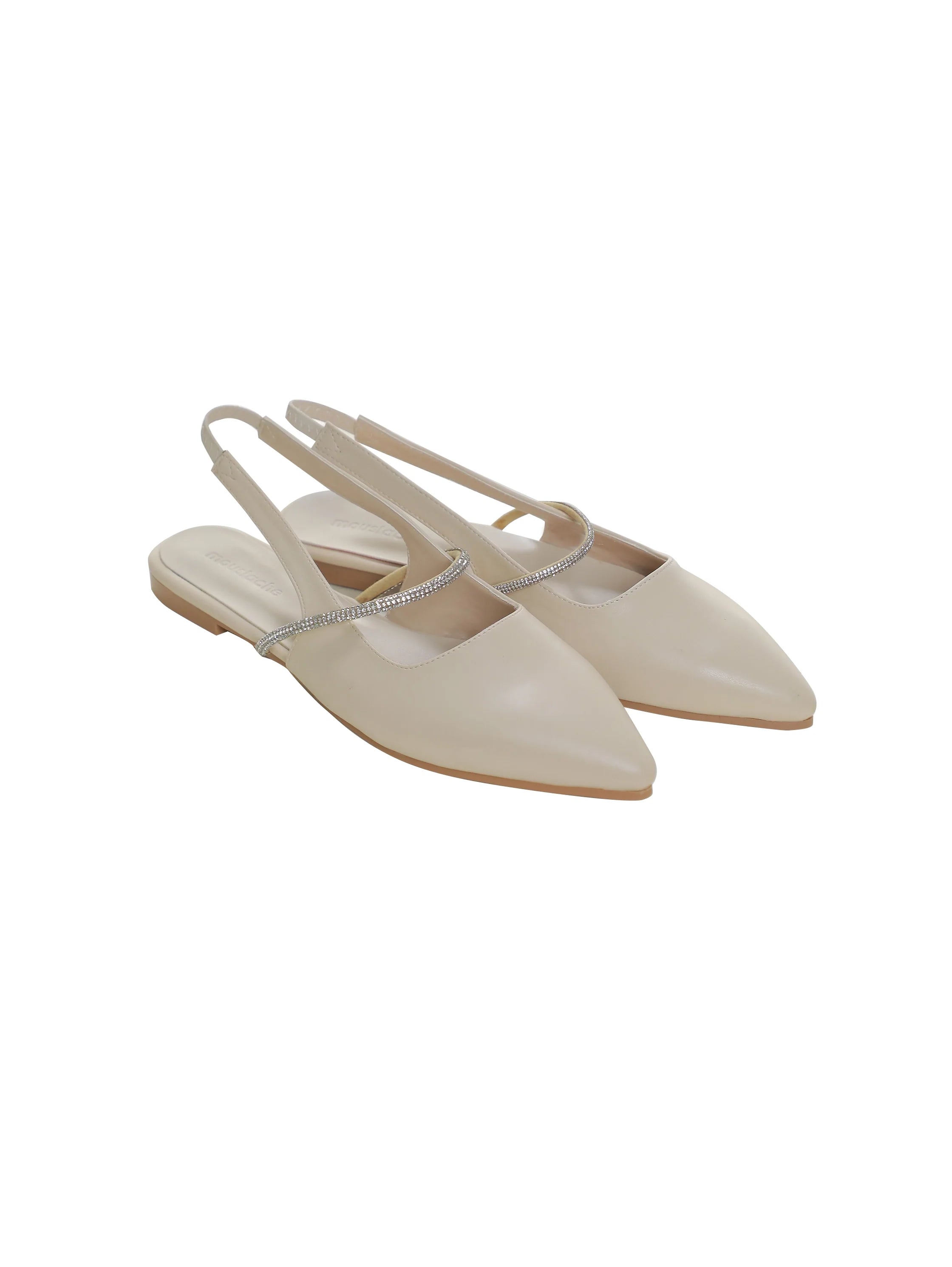 Stylish Beige Flat Ballerina With Cross-Strap Design