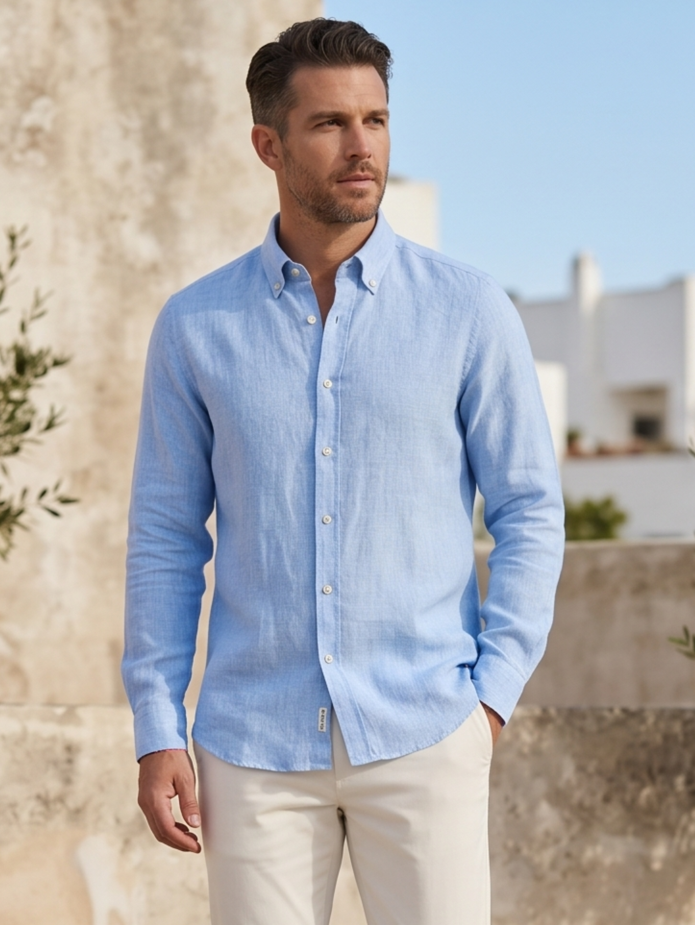 Light Blue Long Sleeved Linen Shirt