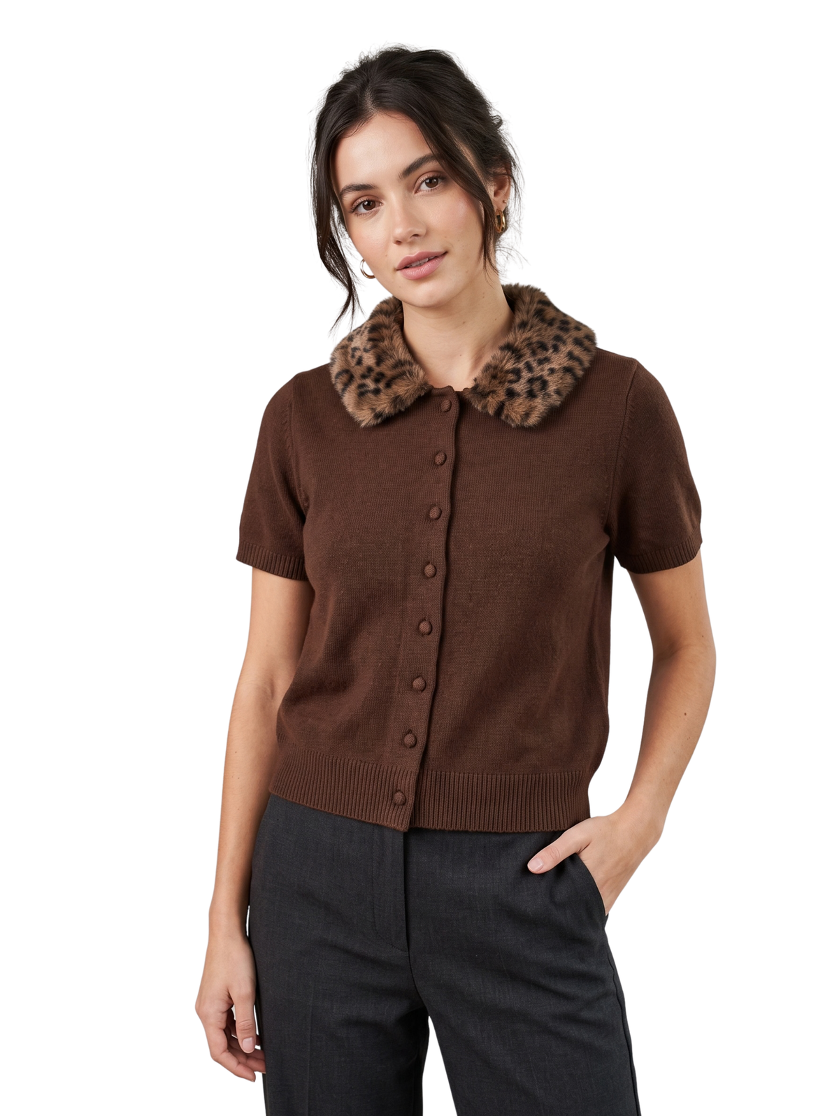 Brown Short-Sleeved Pullover