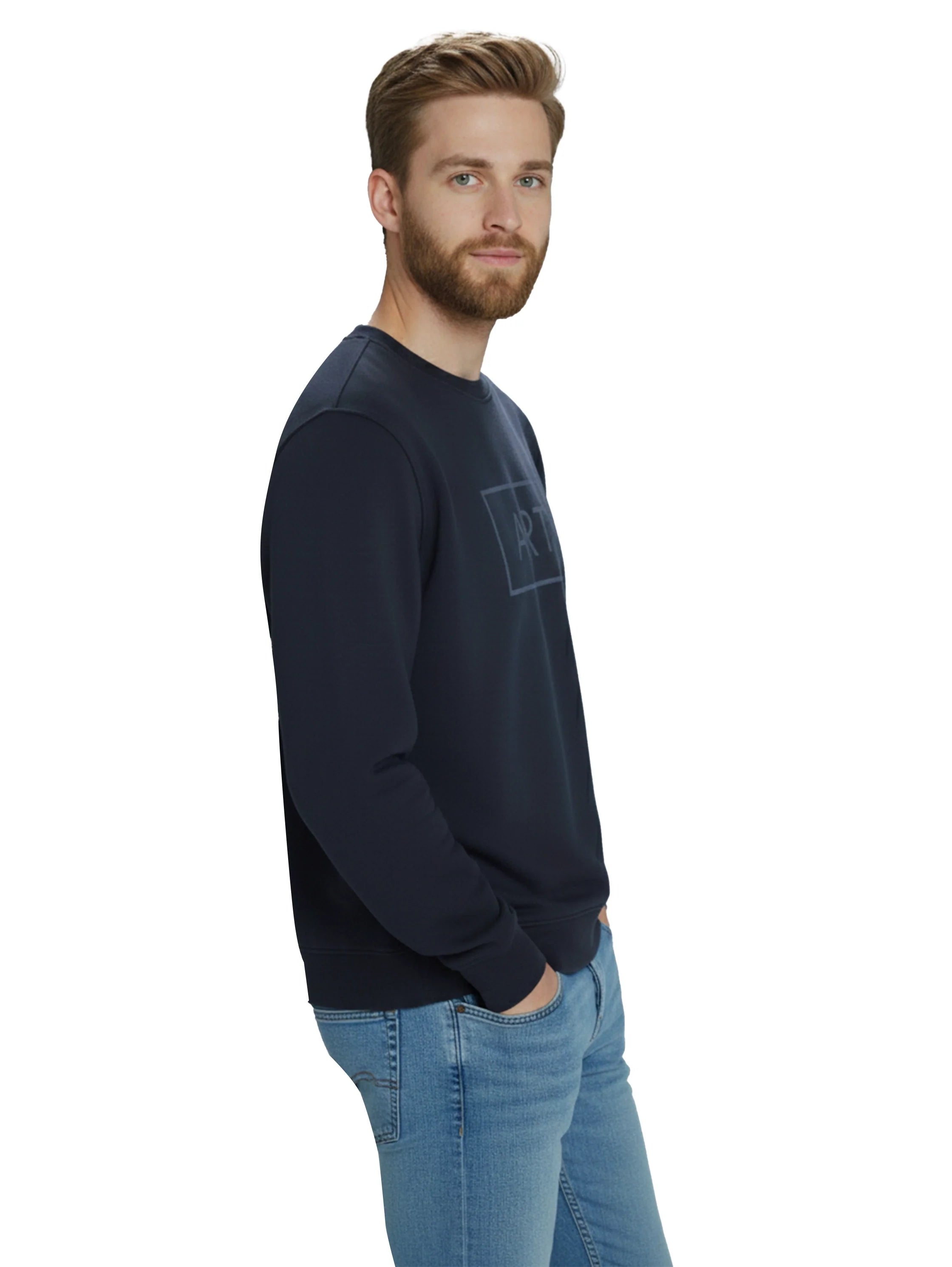 Navy Sweater with " Art" Front Design