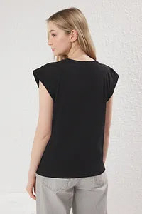 Trendyol Black T-shirt With Moon Sleeved