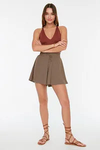 Trendyol Beige Regular Waist Wrap Knitted Short