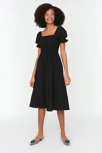 Trendyol Open Ballon Sleeve Black Dress