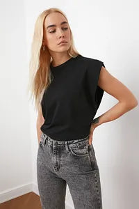Trendyol Captain Style Cotton Black T-shirt