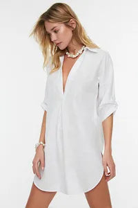 Trendyol White Flared Cotton Mini Beach Dress
