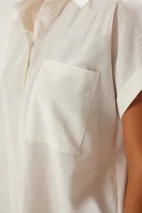 trendyol Off White Short Sleeve Buttoned Shirt