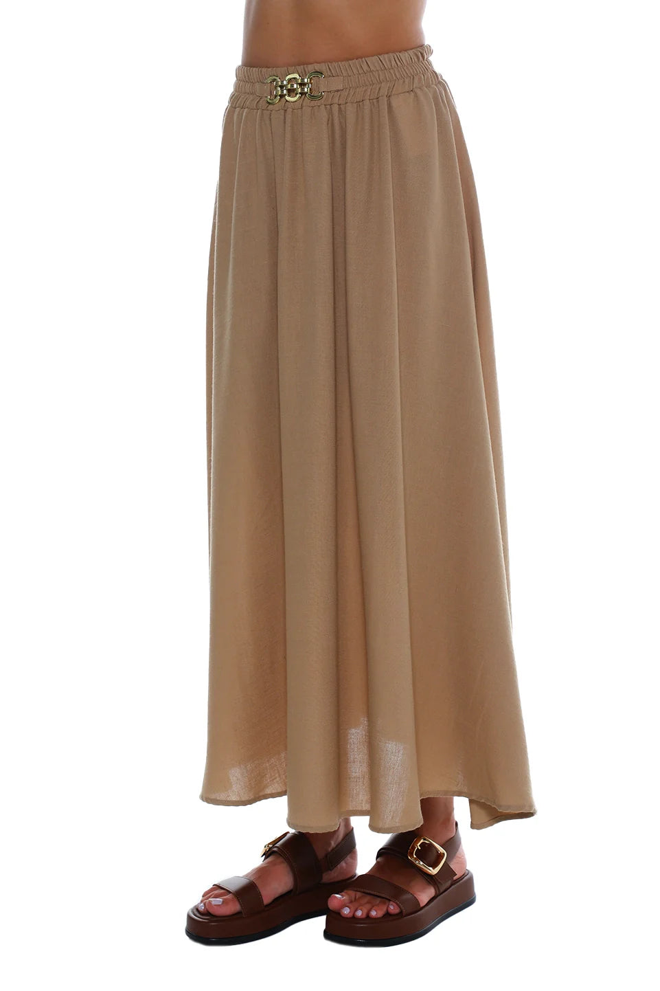 Maxi Dark Beige Belted Skirt