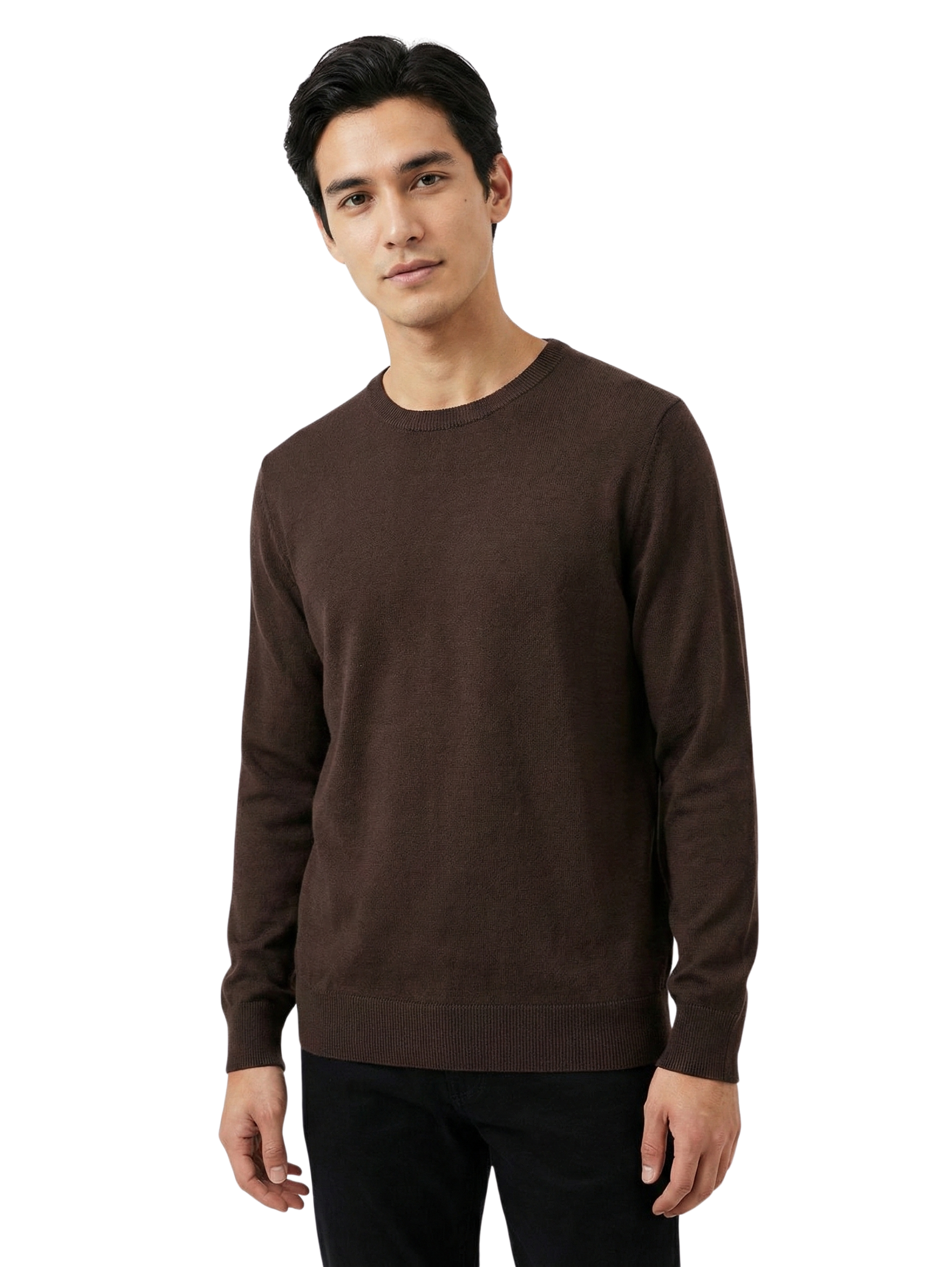 Damat Round Neck Knitwear Dark Brown Long Sleeve Pullover