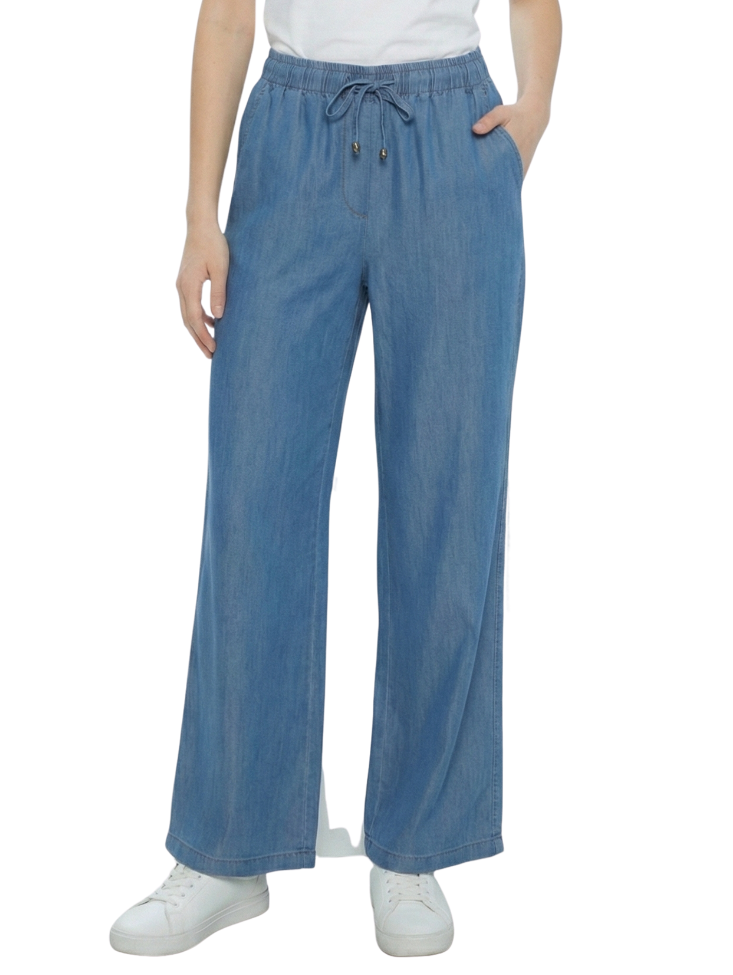 Dark Blue Light Denim Pant With Elastic Waist