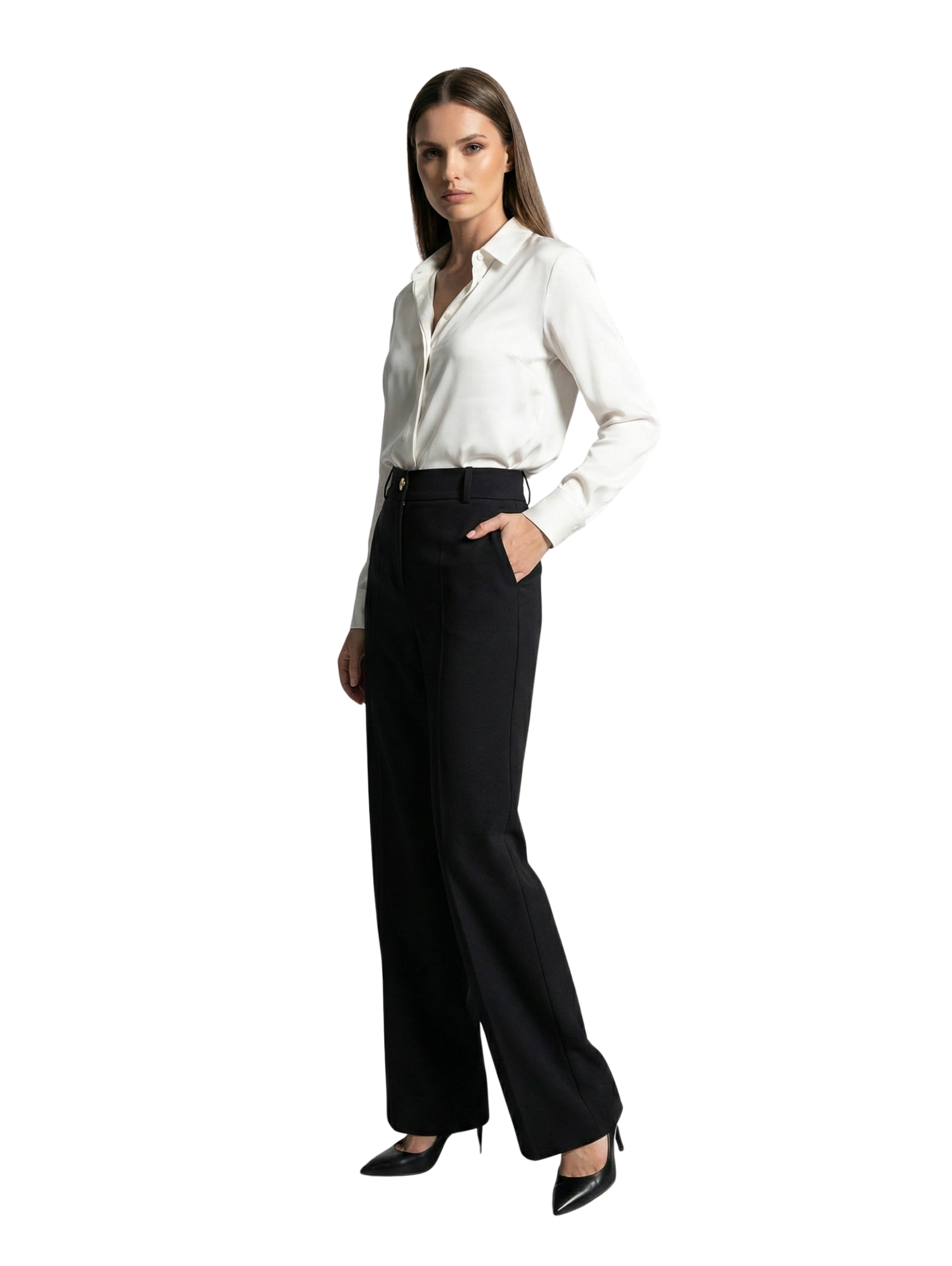 Black High Waist Pant With One Button To Close