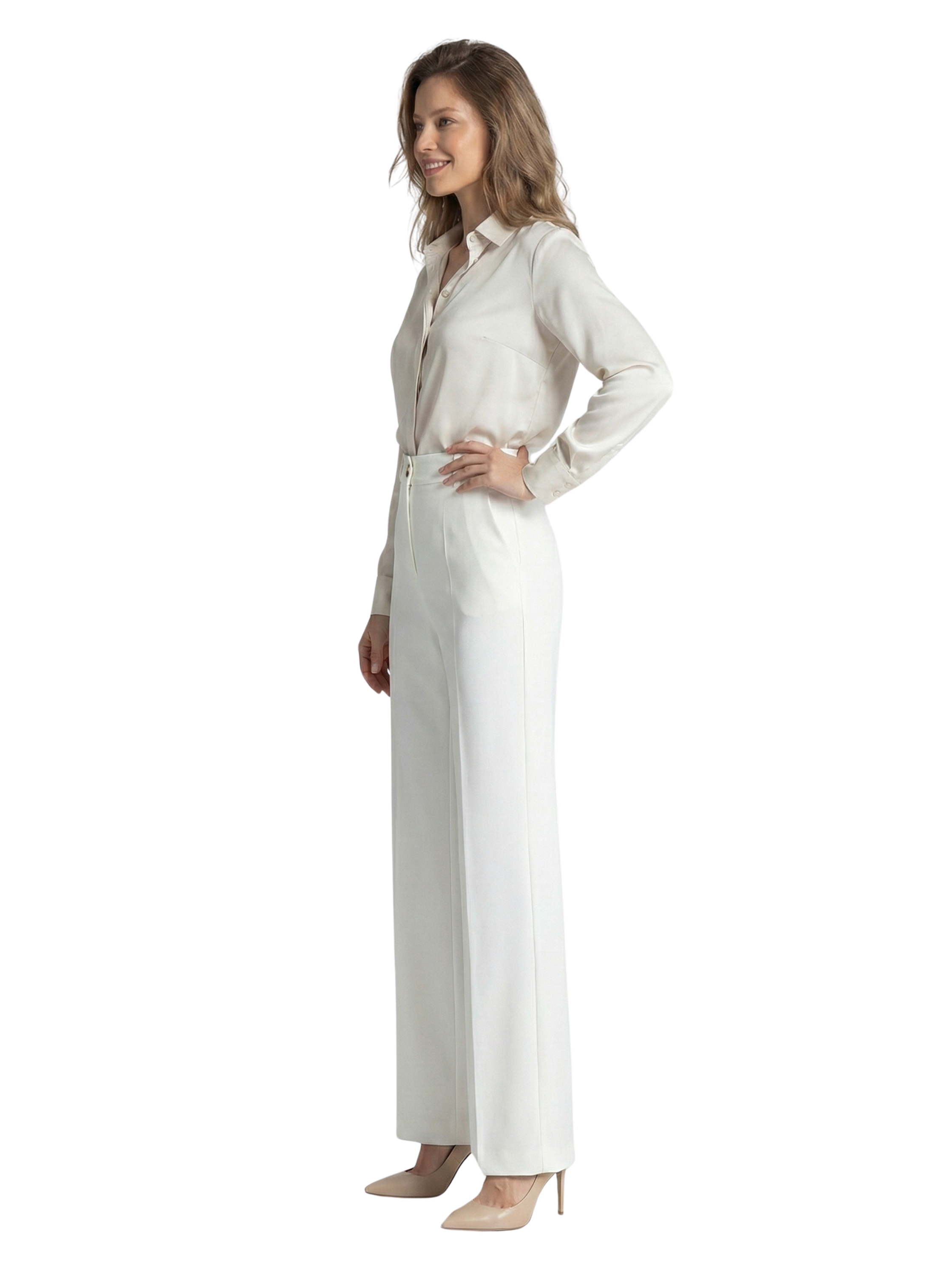 White High Waist Pant With One Button To Close