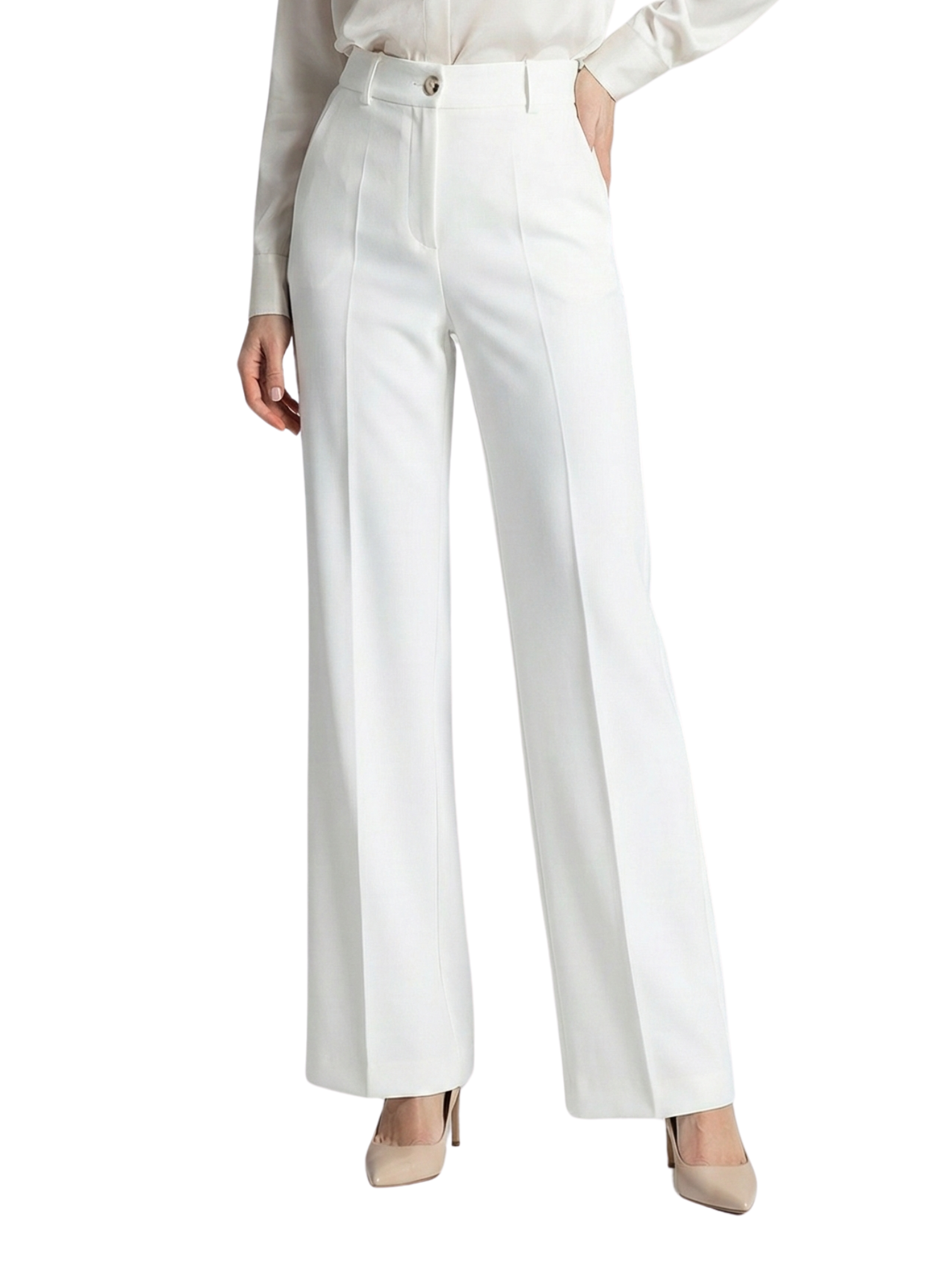 White High Waist Pant With One Button To Close