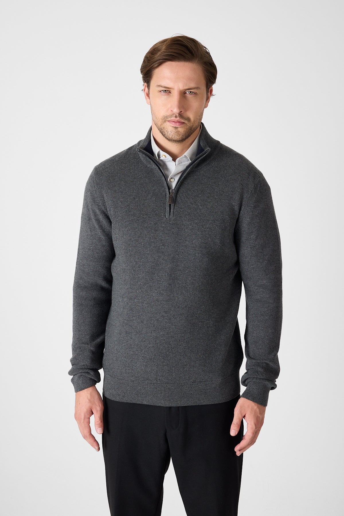Casual Antra Quarter Zip Pullover With Contrast Collar Accent