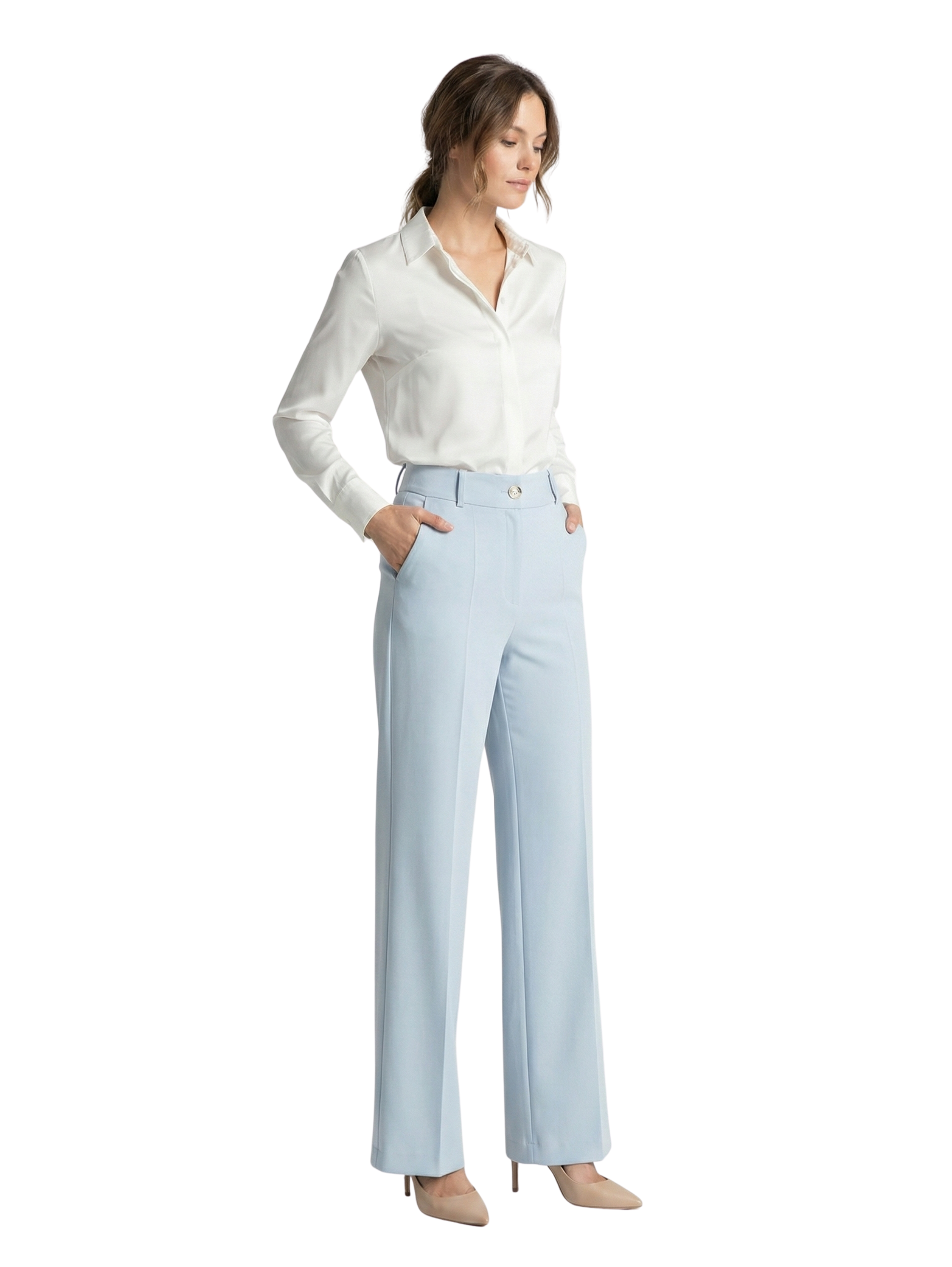 Light Blue High Waist Pant With One Button To Close