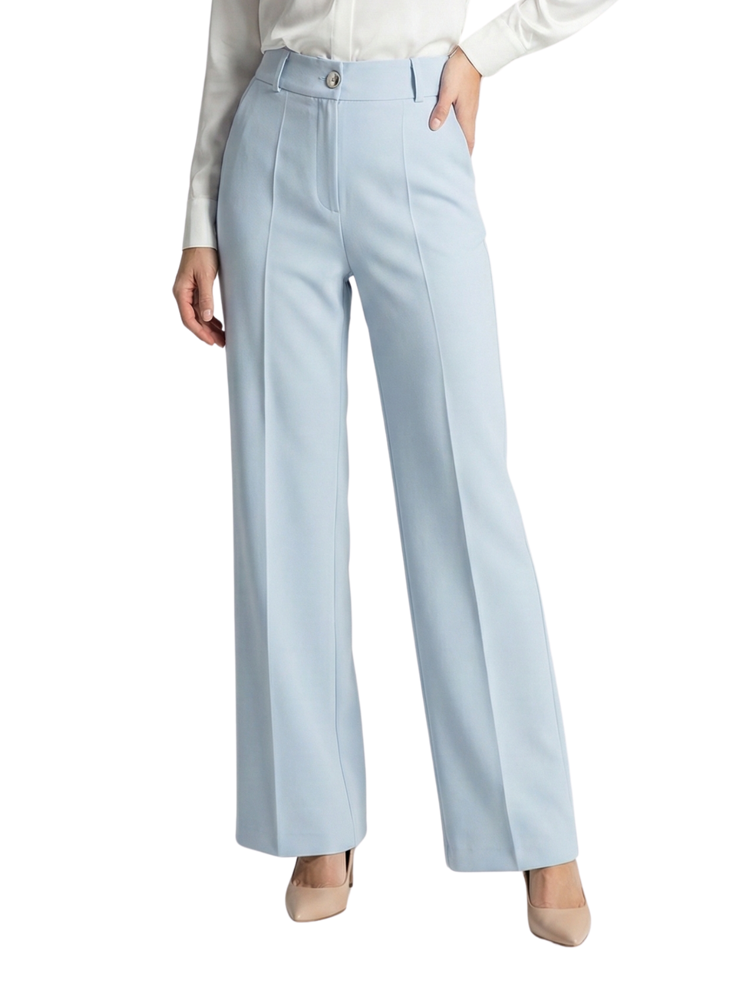 Light Blue High Waist Pant With One Button To Close