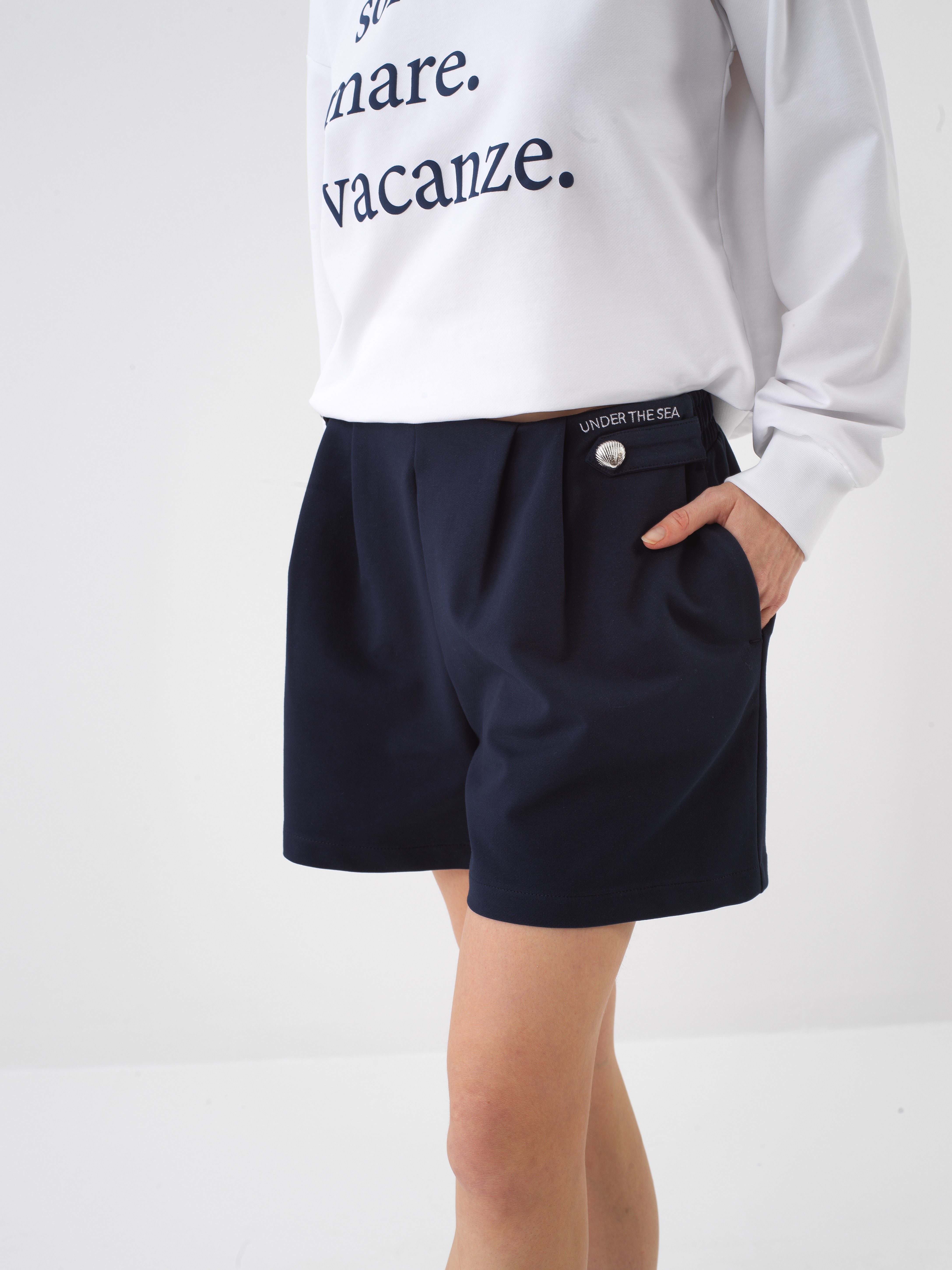 Xint Navy Blue Regular Fit Cotton Shorts