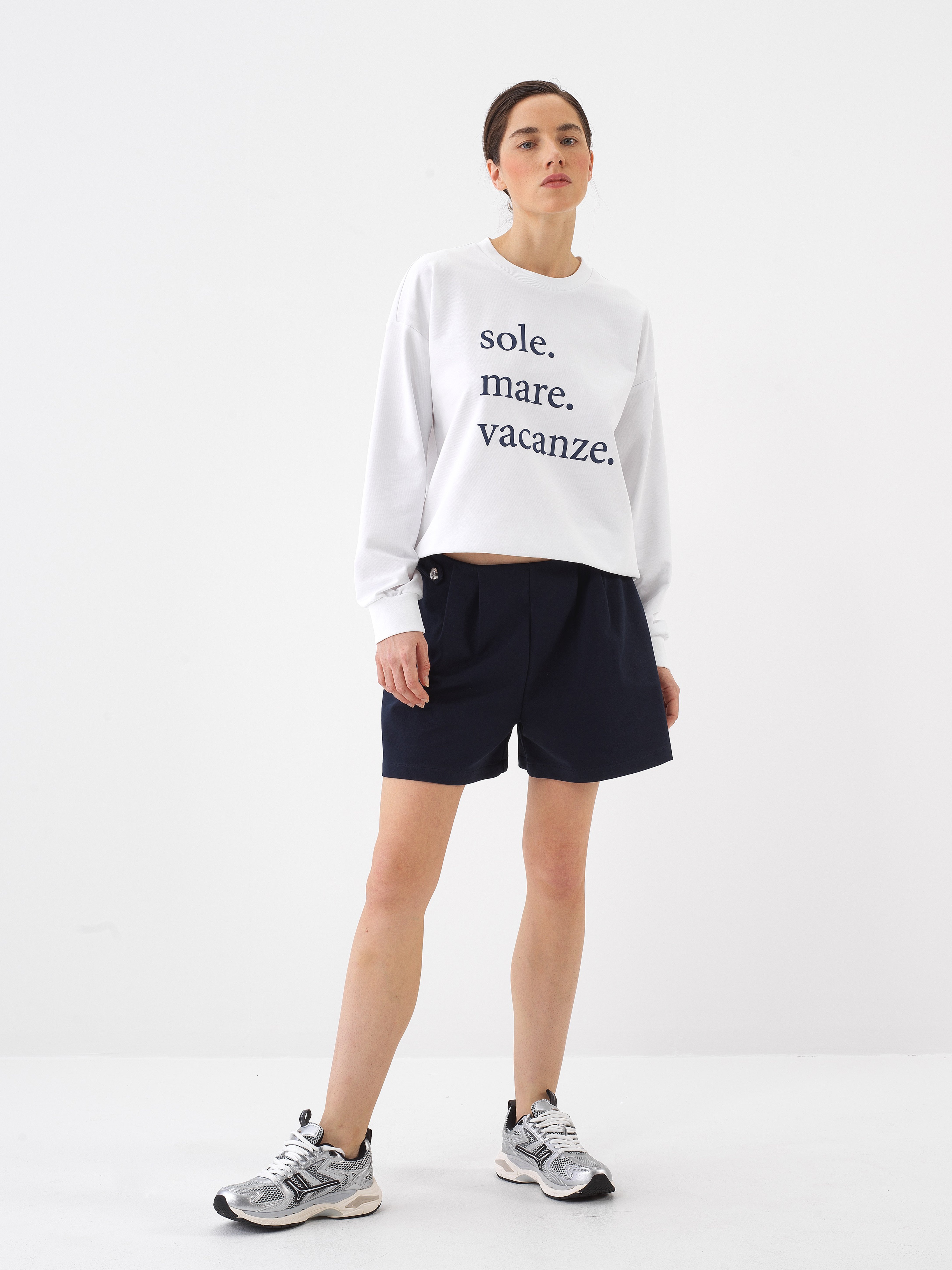 Xint Navy Blue Regular Fit Cotton Shorts