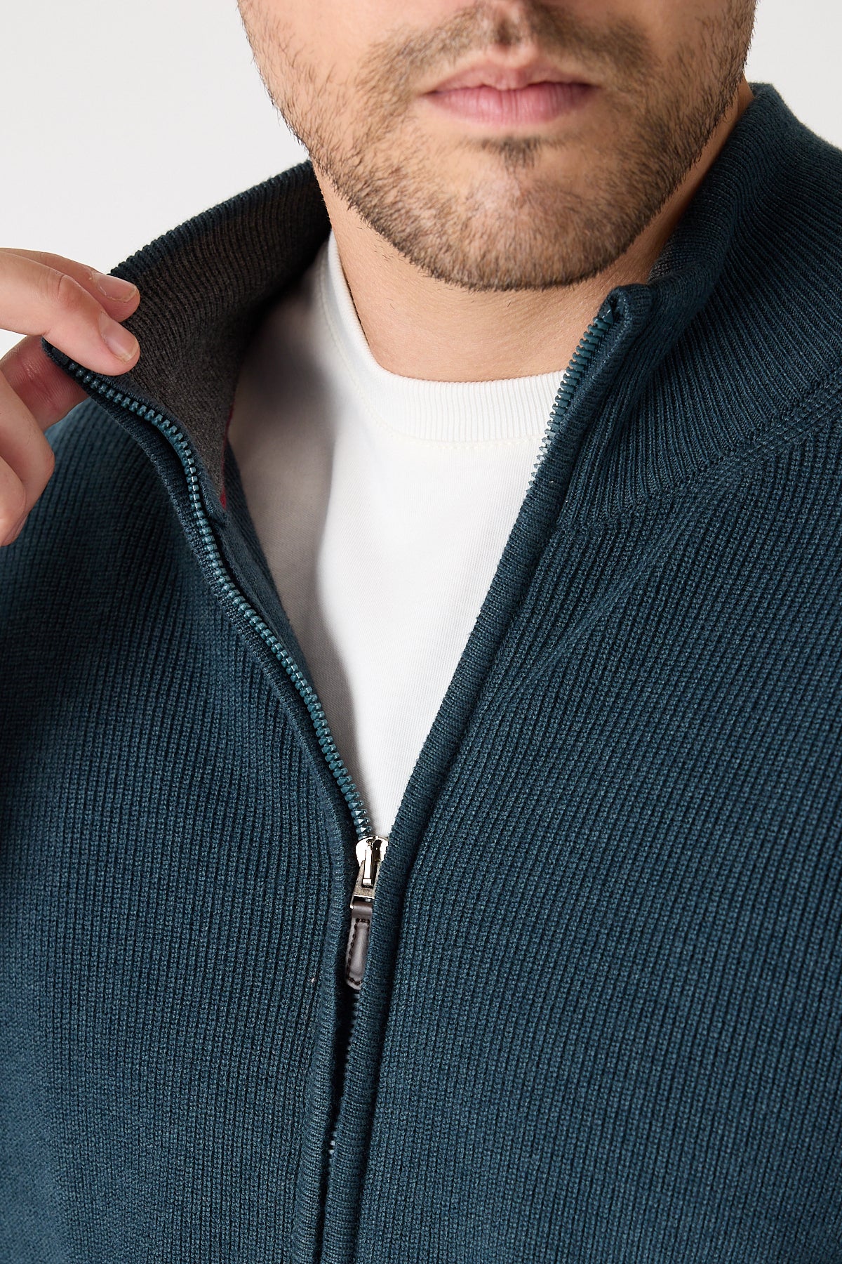 Casual Green Full Zip Textured Knit Sweater Jacket