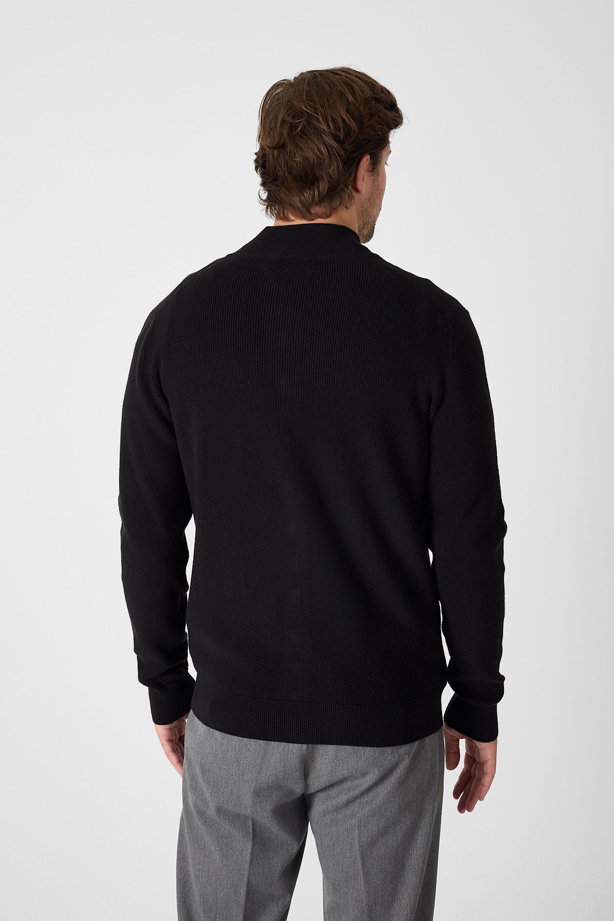 Casual Black Full Zip Textured Knit Sweater Jacket