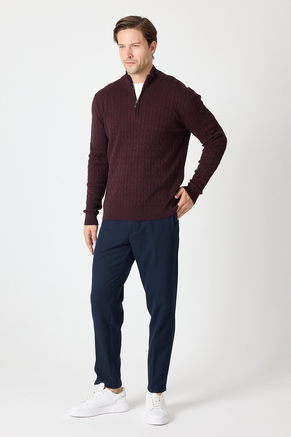 Bordo Cable Knit Textured Quarter Zip Pullover