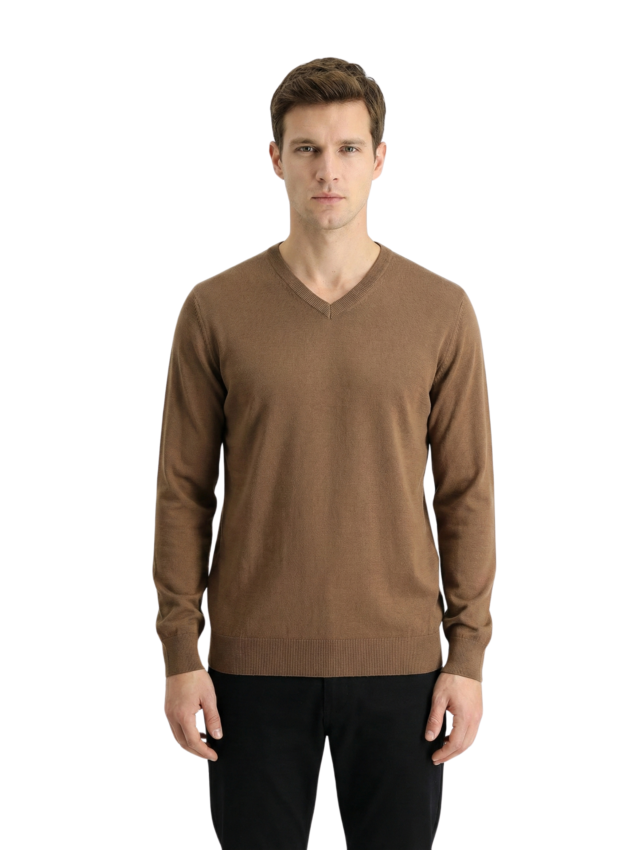 Damat Long Sleeve V- Neck Knitwear Brown Pullover