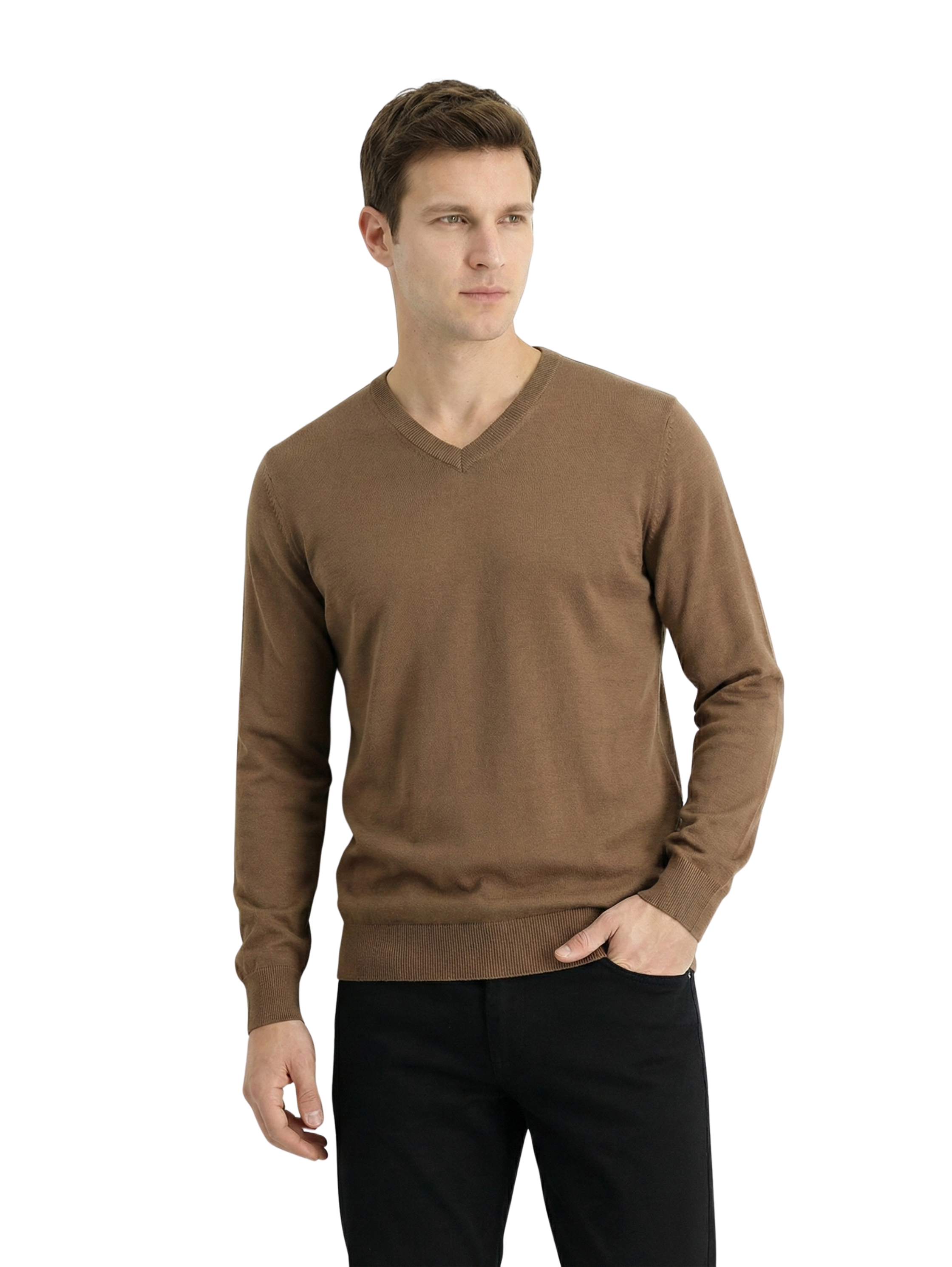 Damat Long Sleeve V- Neck Knitwear Brown Pullover