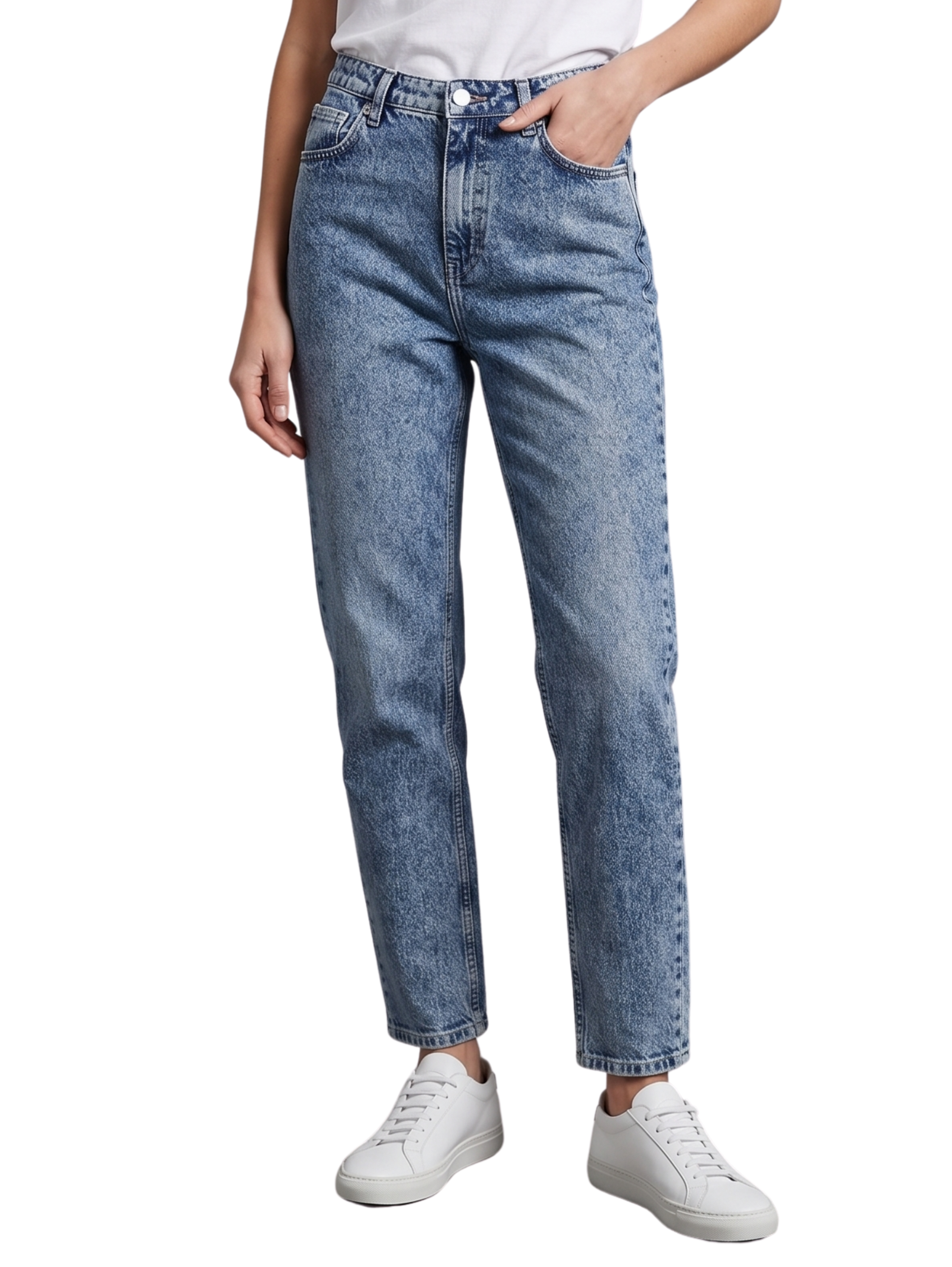 Mid Blue Mom Cut High Waist Denim Jeans