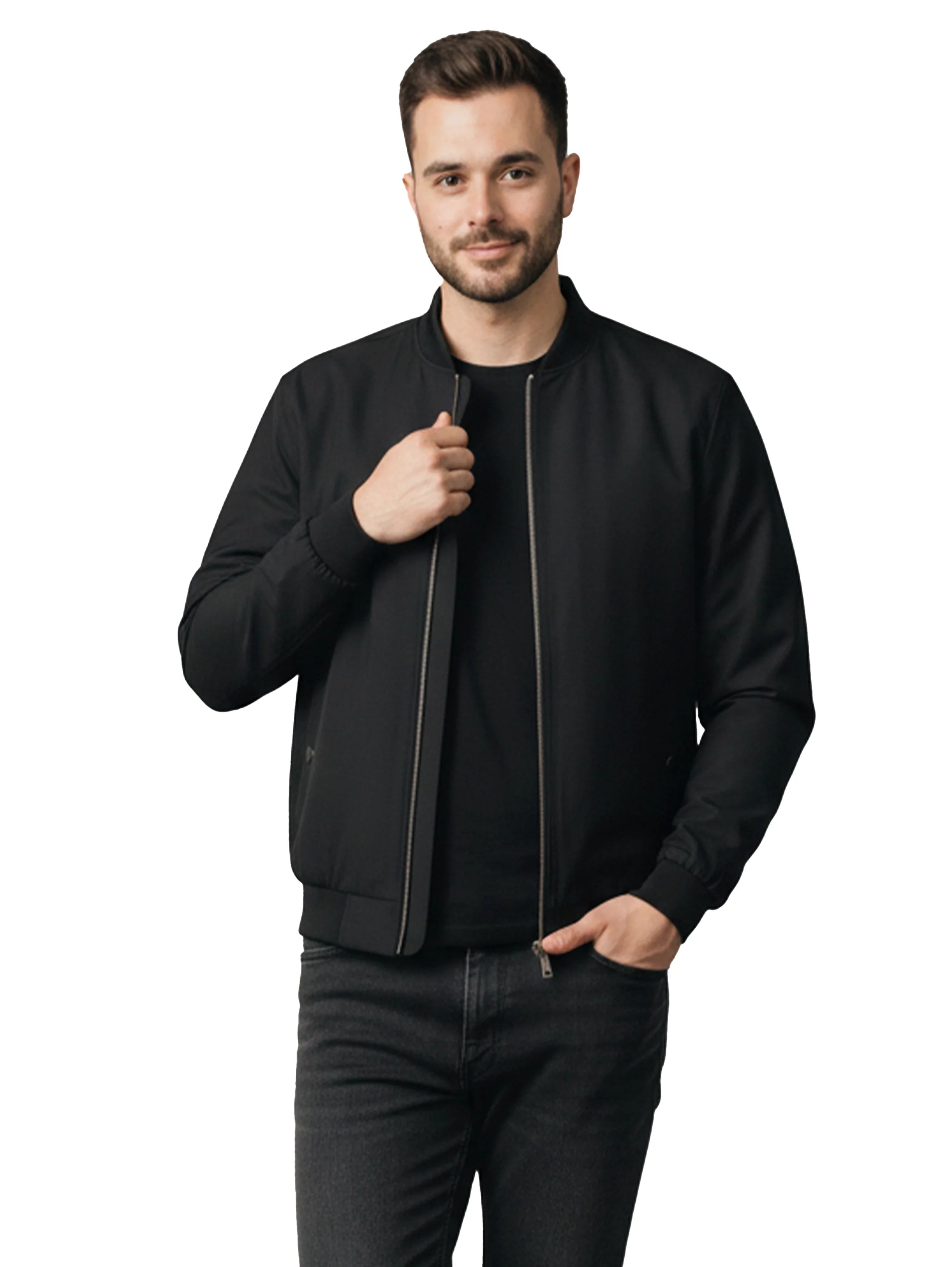 Black Bamber Jacket With Zipper To Close