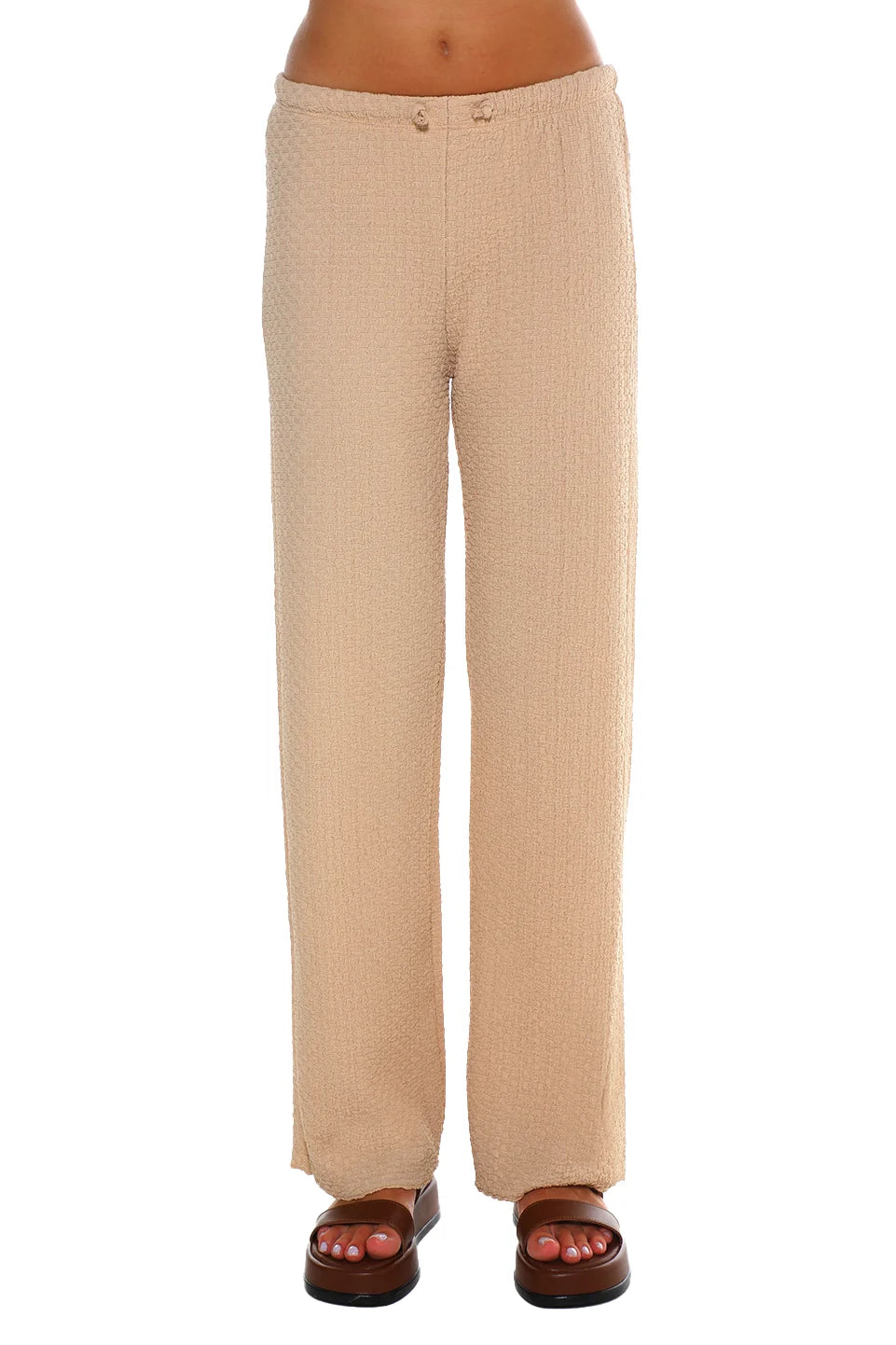 Stylish Embroidery Beige Loose Pants