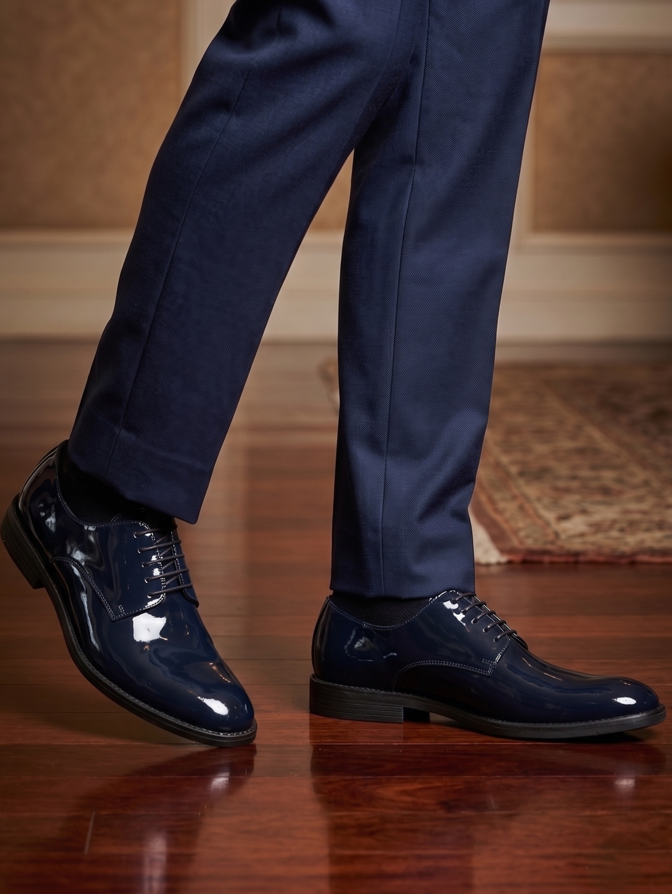 Glossy Navy Patent Tuxedo Classic Shoes