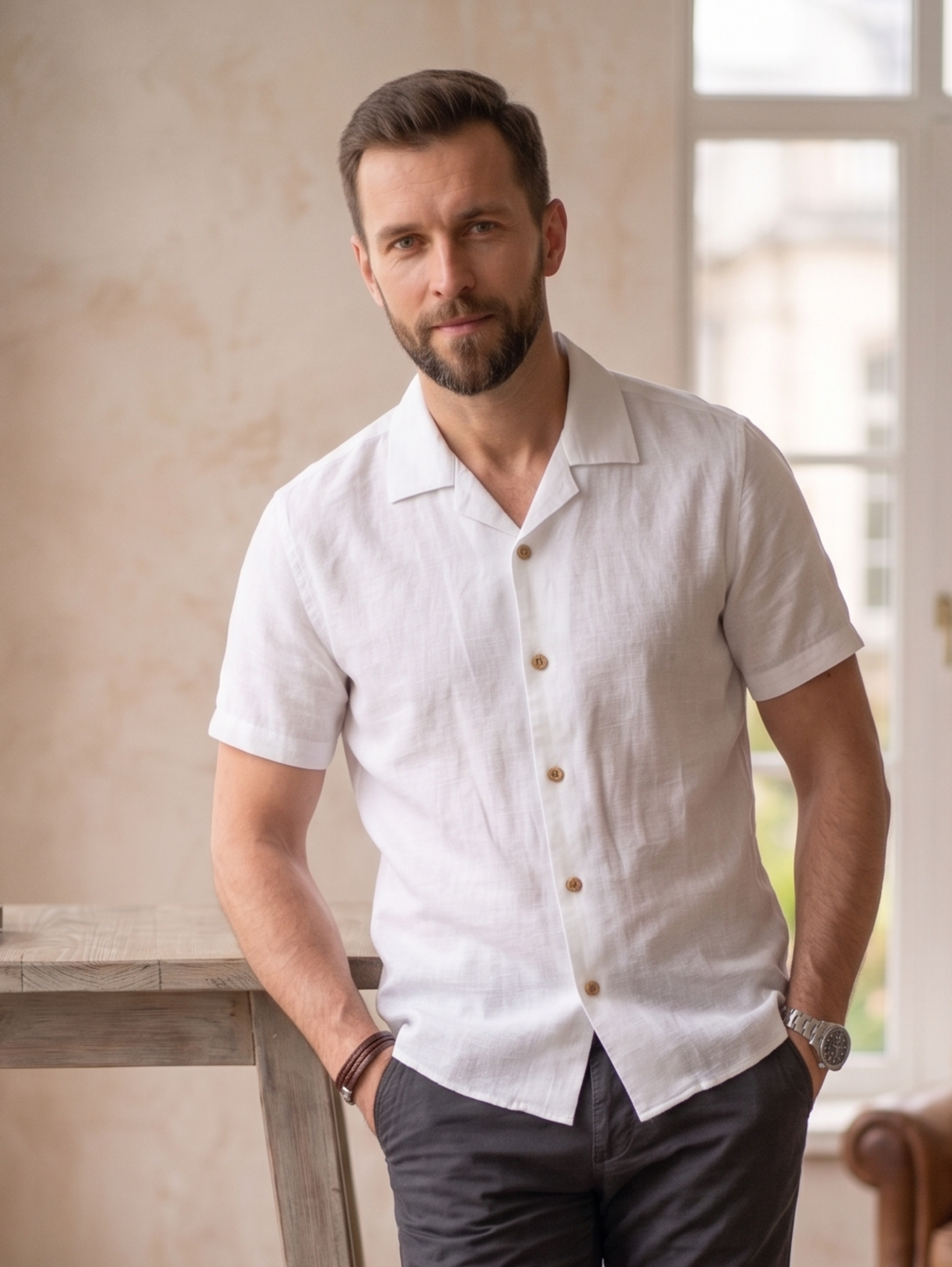 White Short Sleeved Linen Shirt